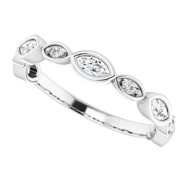0.55 ct.  Marquise And Round Diamond  Wedding Band