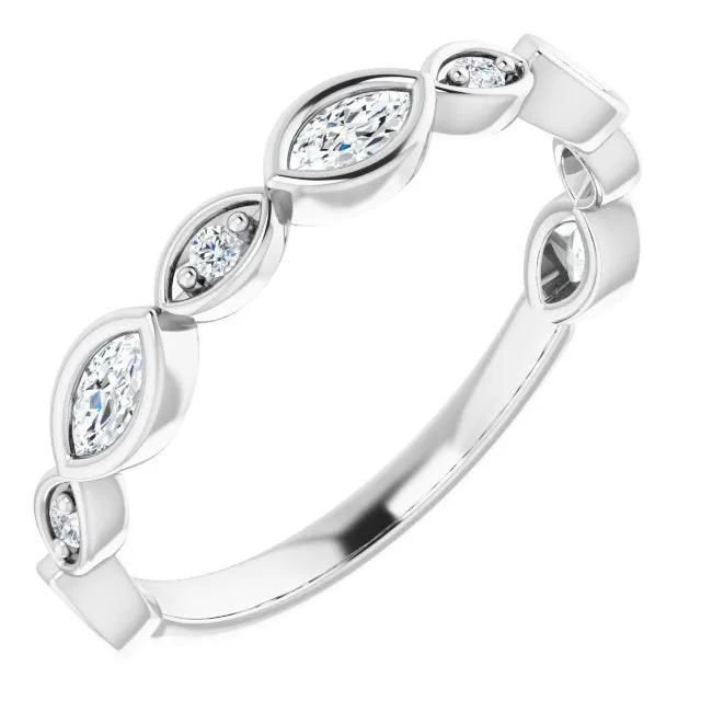 0.55 ct.  Marquise And Round Diamond  Wedding Band