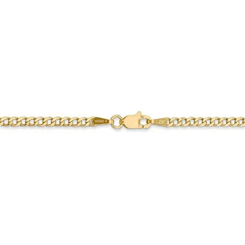 14k Yellow Gold 2.5mm W Semi Solid Curb Link Chain