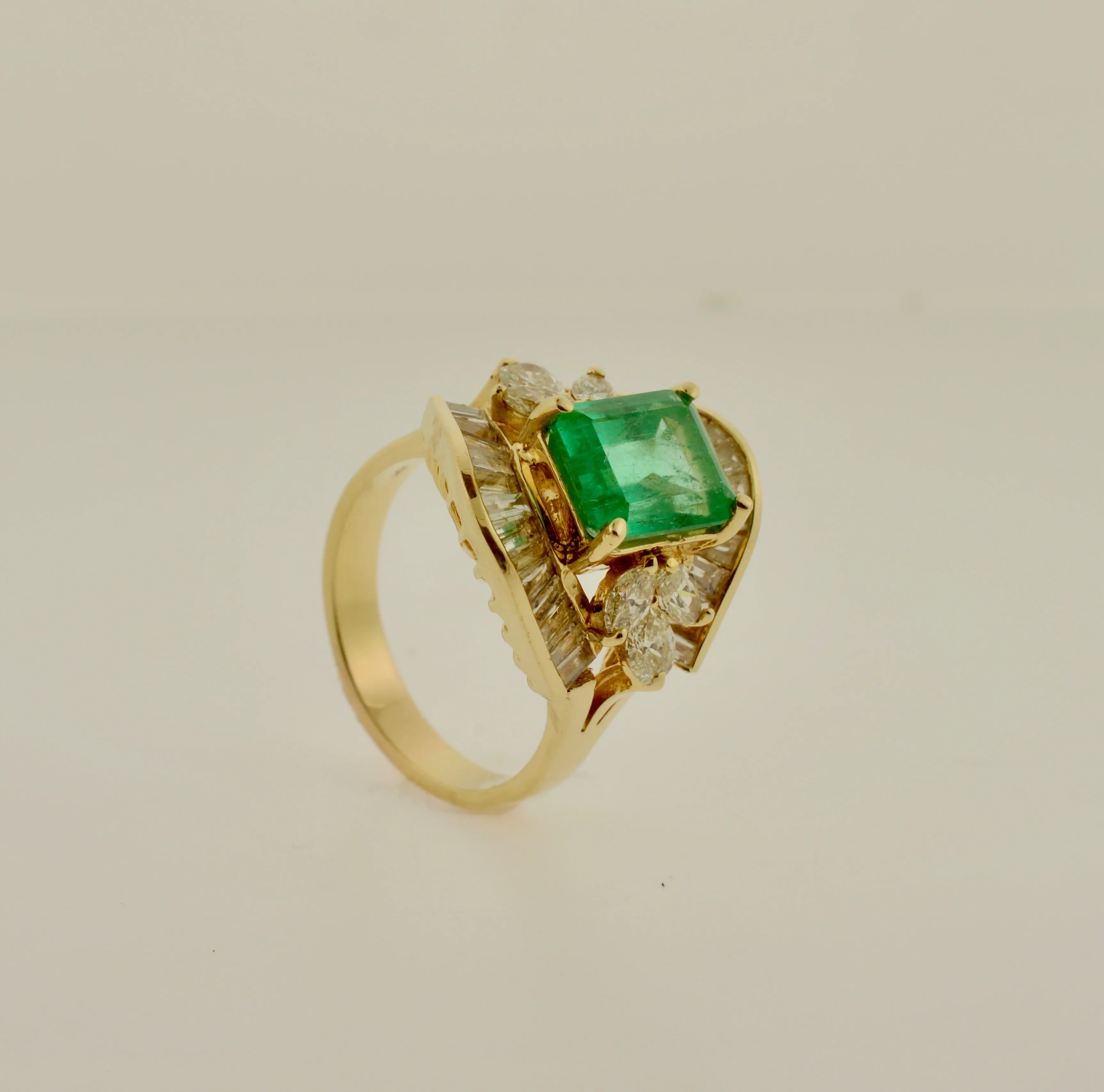 14K Yellow Gold Genuine Emerald And Diamond Ring