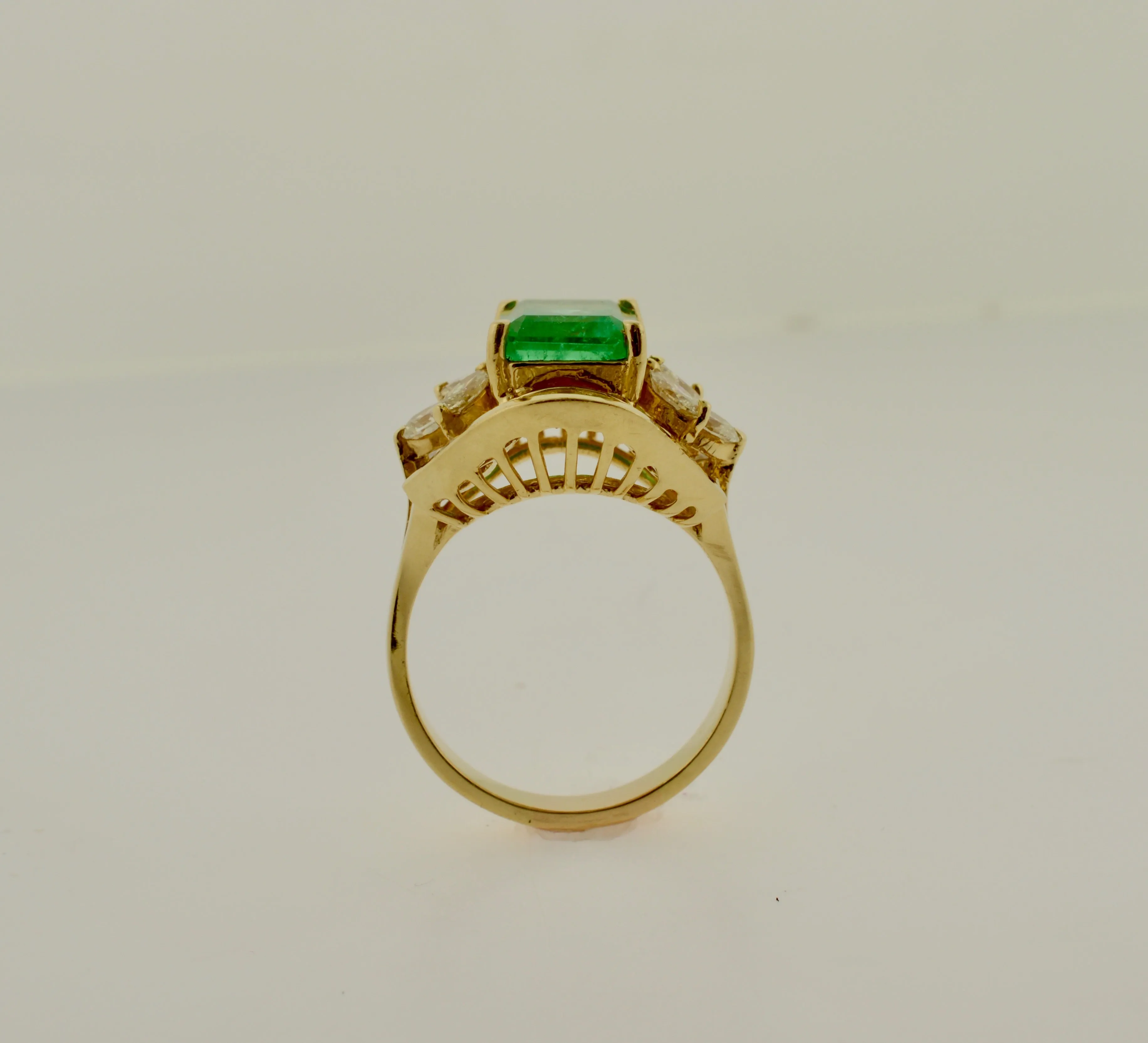 14K Yellow Gold Genuine Emerald And Diamond Ring