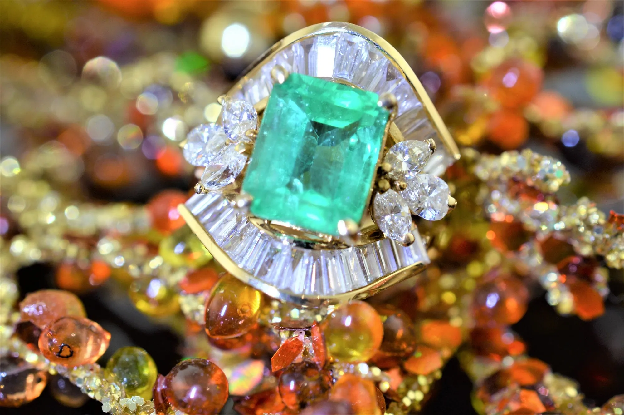 14K Yellow Gold Genuine Emerald And Diamond Ring