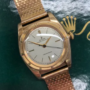 1946 Rolex Oyster Perpetual Bubbleback 3372 Chronometer 14K Yellow Gold Automatic Wristwatch