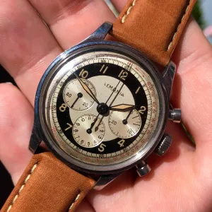 1950s Lemania Exotic Multiscale Dial 27CH Stainless Steel Chronograph Wristwatch