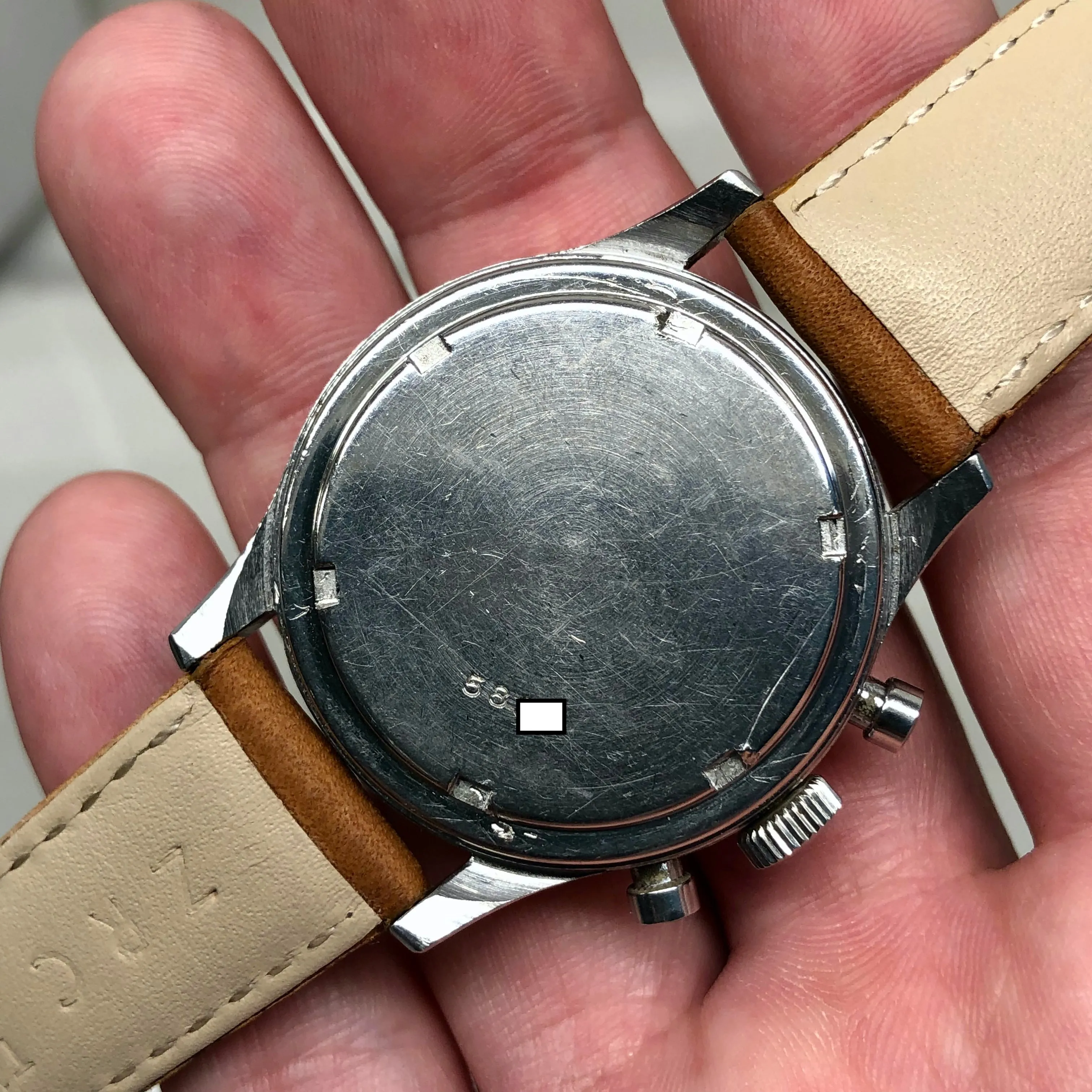 1950s Lemania Exotic Multiscale Dial 27CH Stainless Steel Chronograph Wristwatch