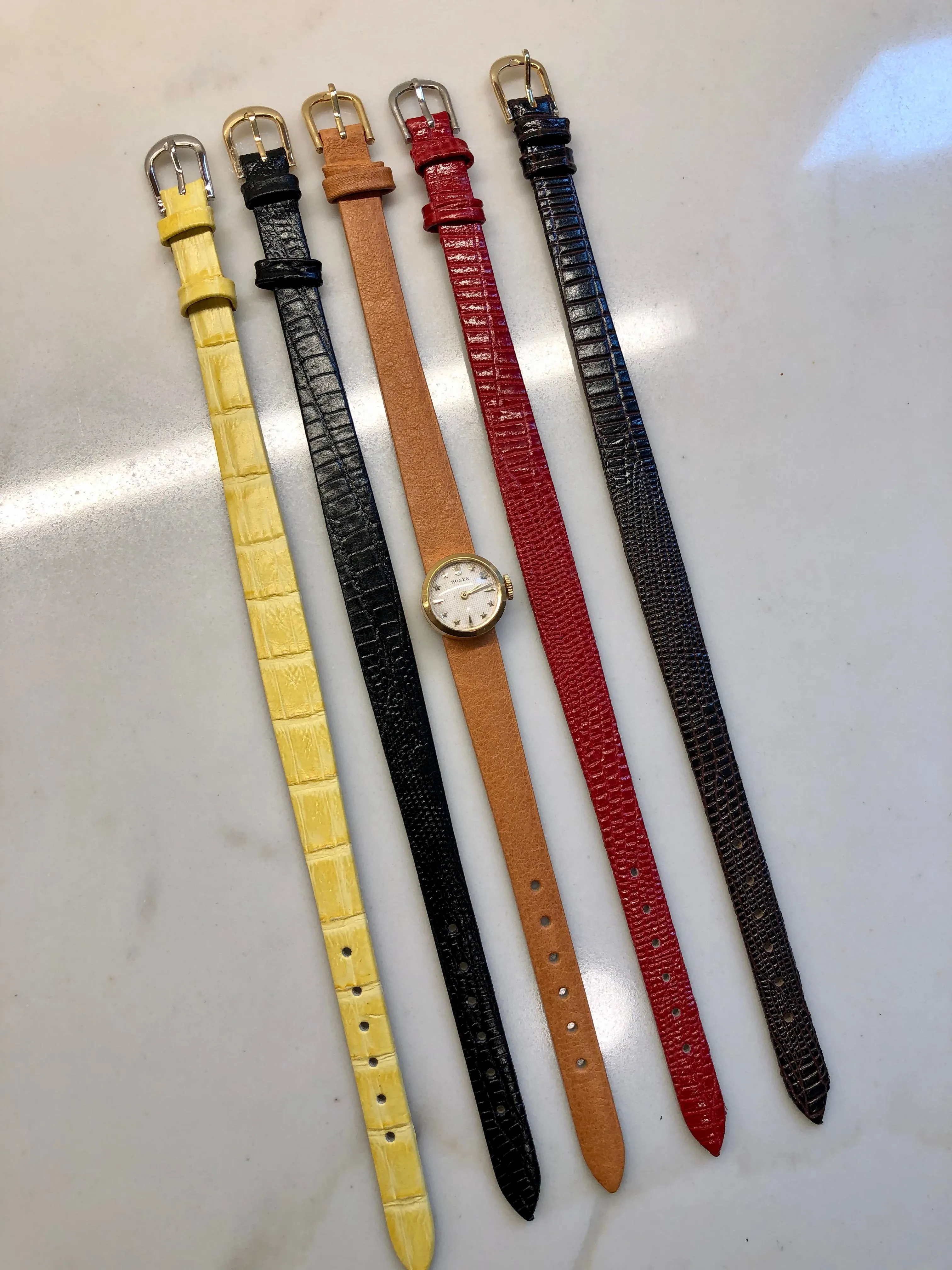 1950s Rolex Precision 00008 White Waffle Star Dial 18K Yellow Gold Cocktail Dress Wristwatch
