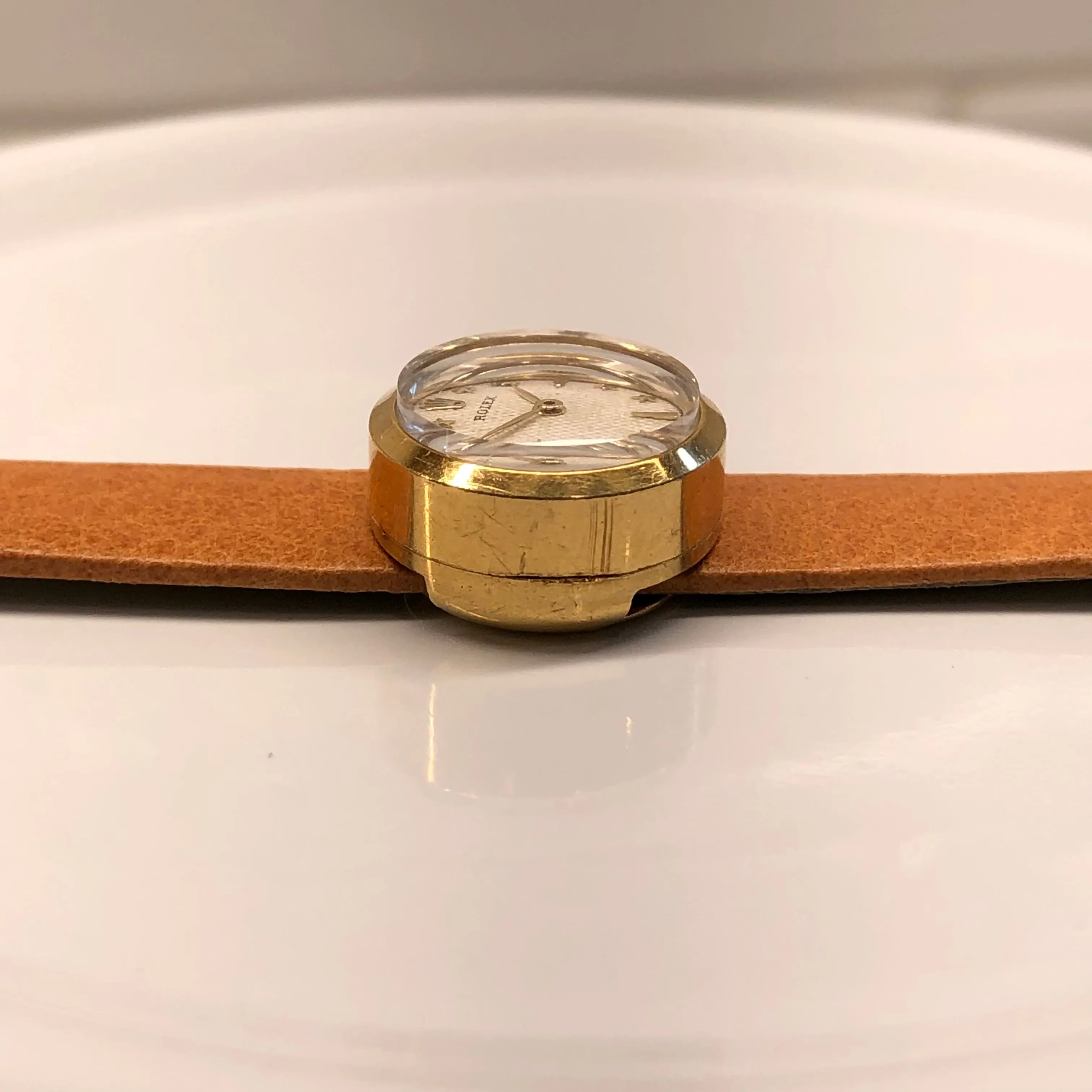 1950s Rolex Precision 00008 White Waffle Star Dial 18K Yellow Gold Cocktail Dress Wristwatch