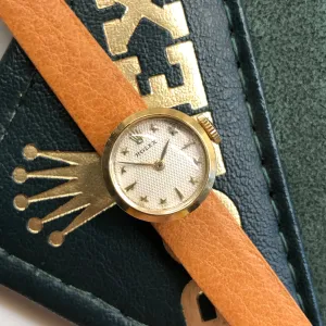 1950s Rolex Precision 00008 White Waffle Star Dial 18K Yellow Gold Cocktail Dress Wristwatch
