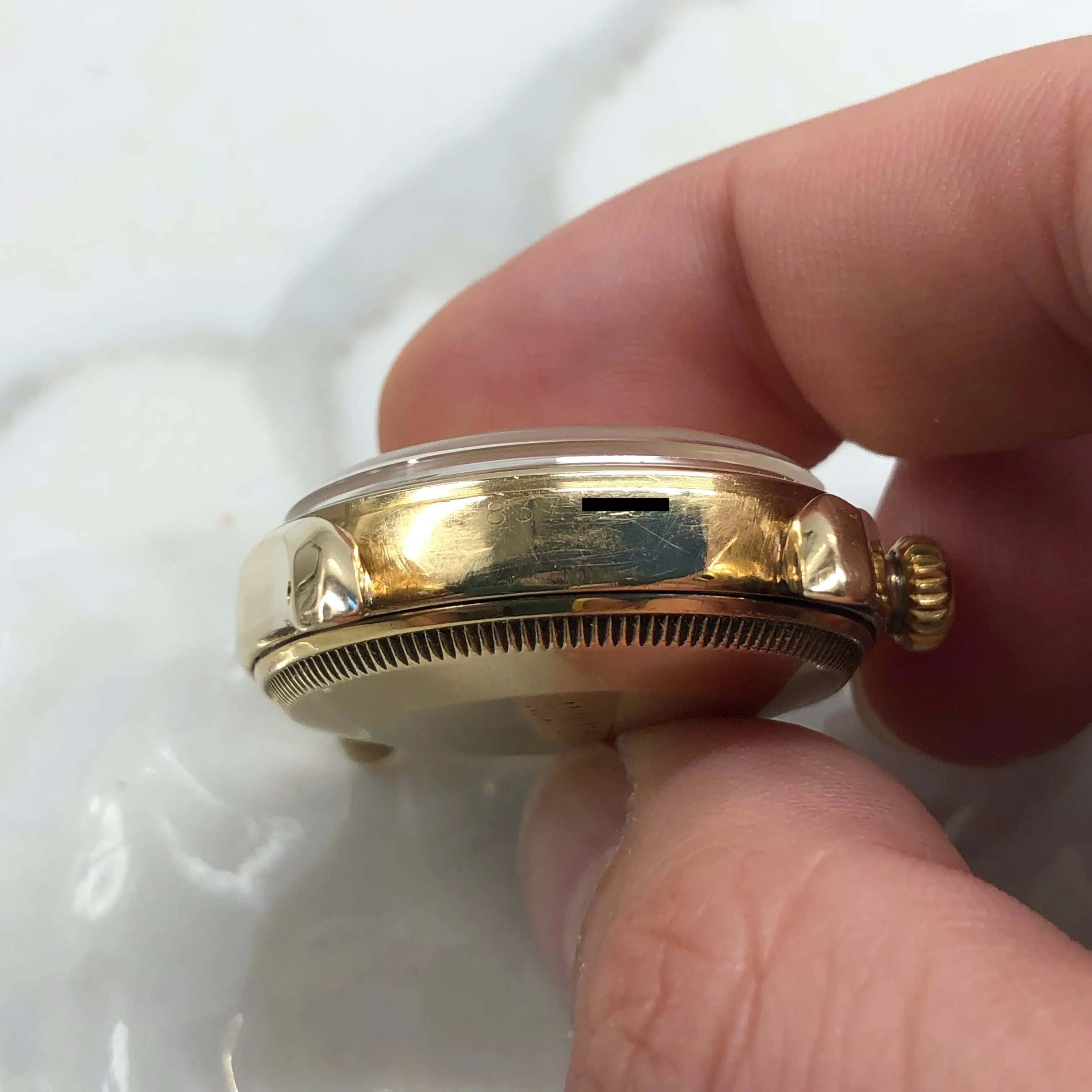 1952 Rolex Bombay 6090 Oyster Perpetual 14K Yellow Gold Red “Officially” Original Dial Wristwatch
