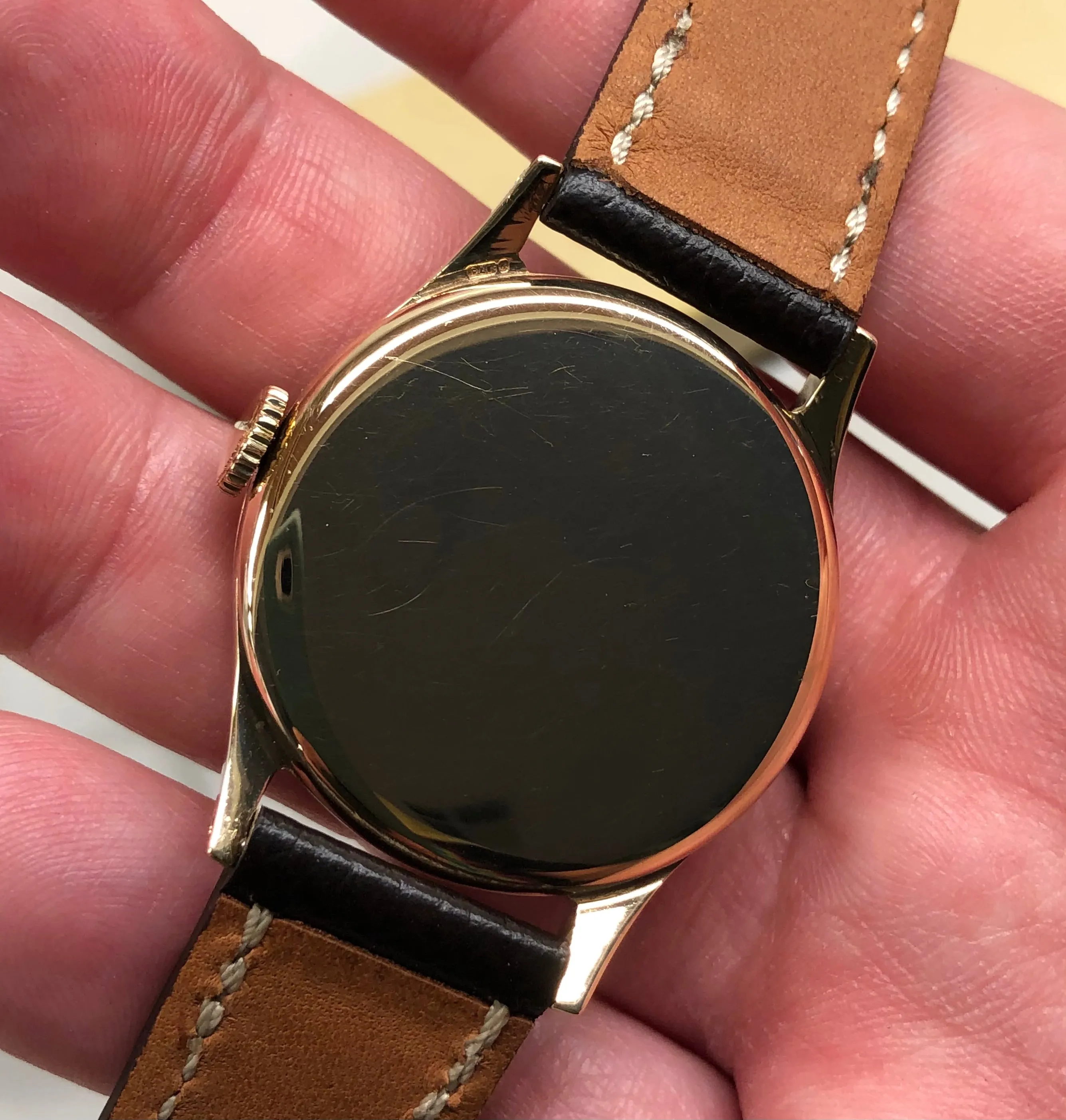 1954 Vintage Omega 9k Gold 13322 Arabic Dial Wristwatch with Original Box and Receipt