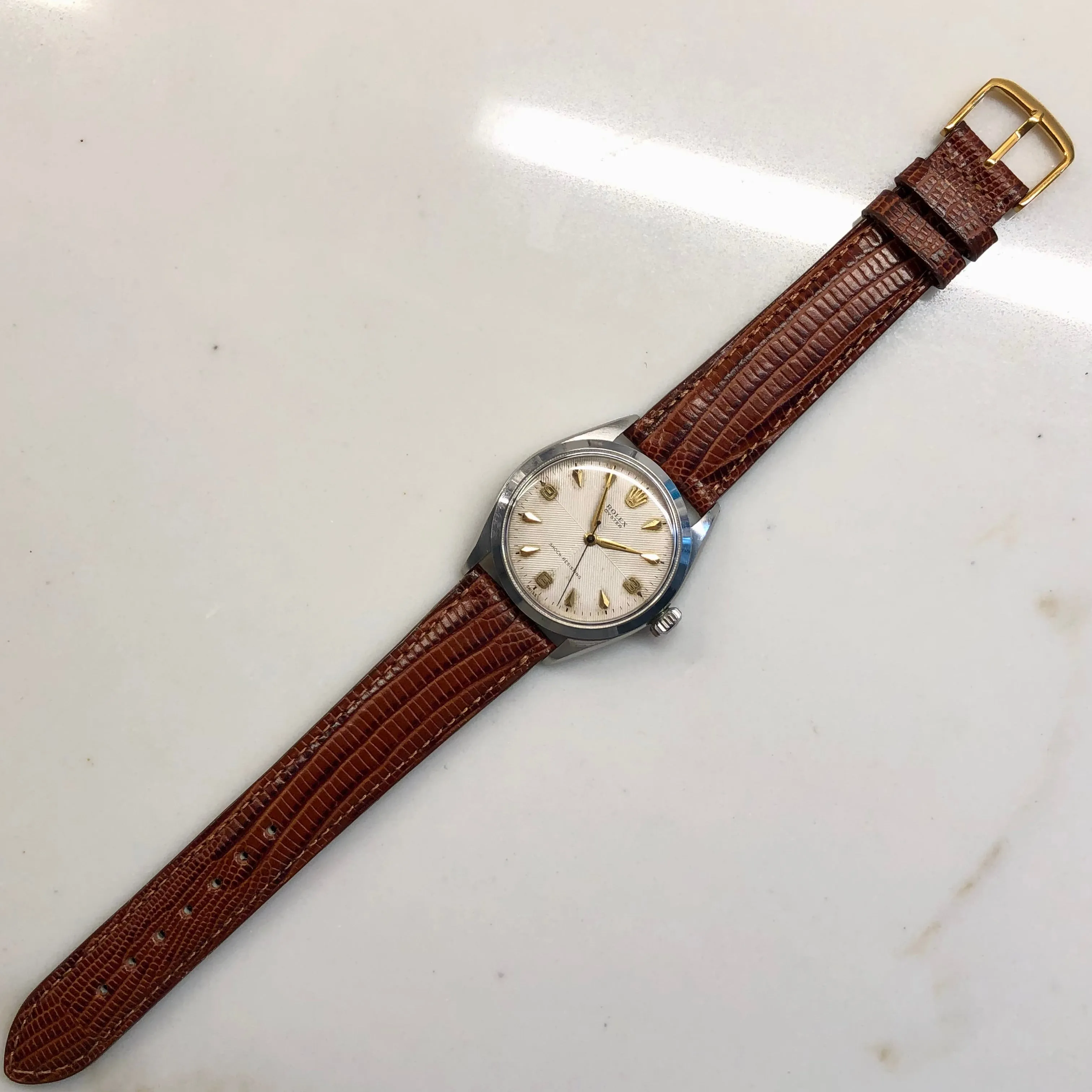 1956 Rolex Oyster Precision 6480 Chevron Dial Stainless Steel Vintage Wristwatch