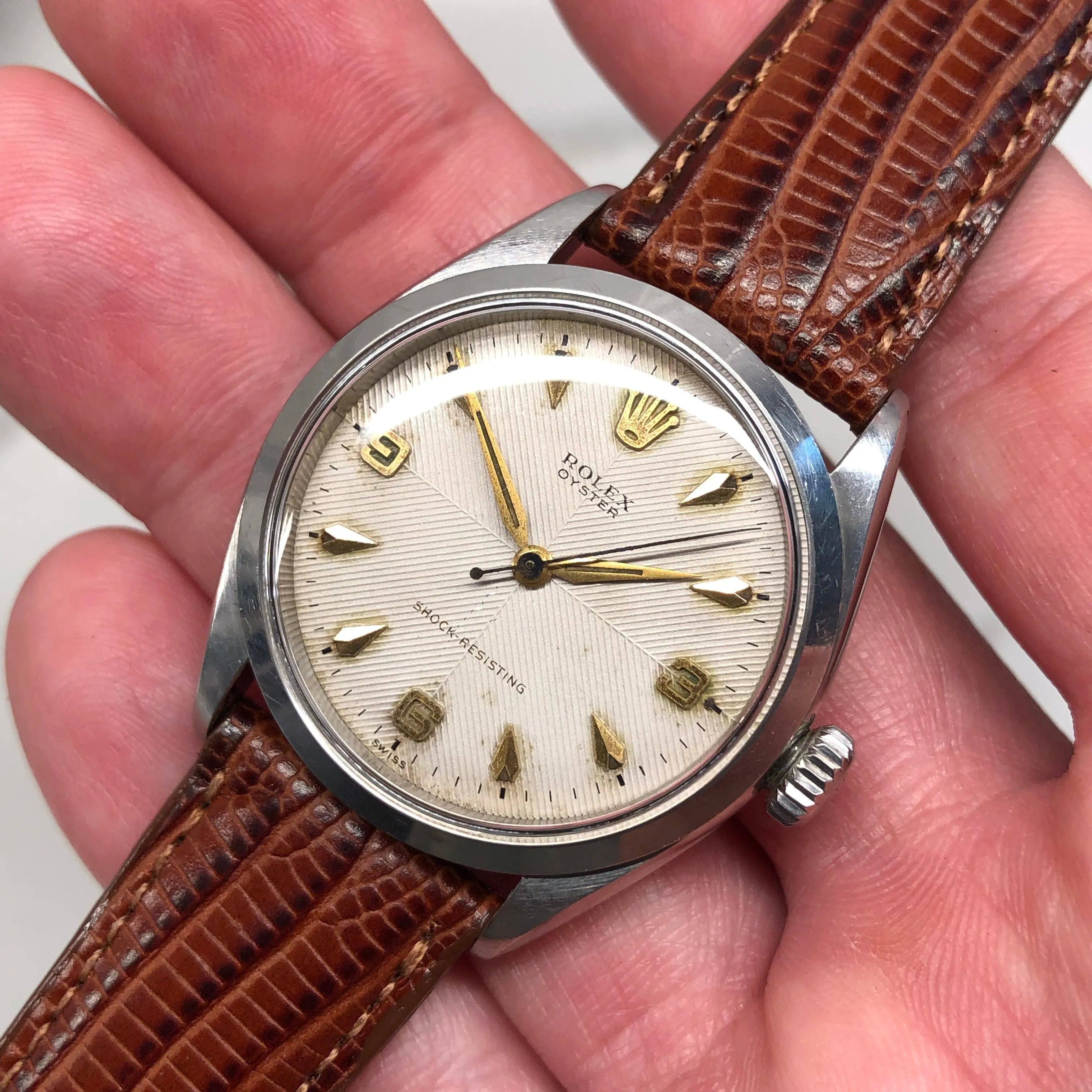 1956 Rolex Oyster Precision 6480 Chevron Dial Stainless Steel Vintage Wristwatch