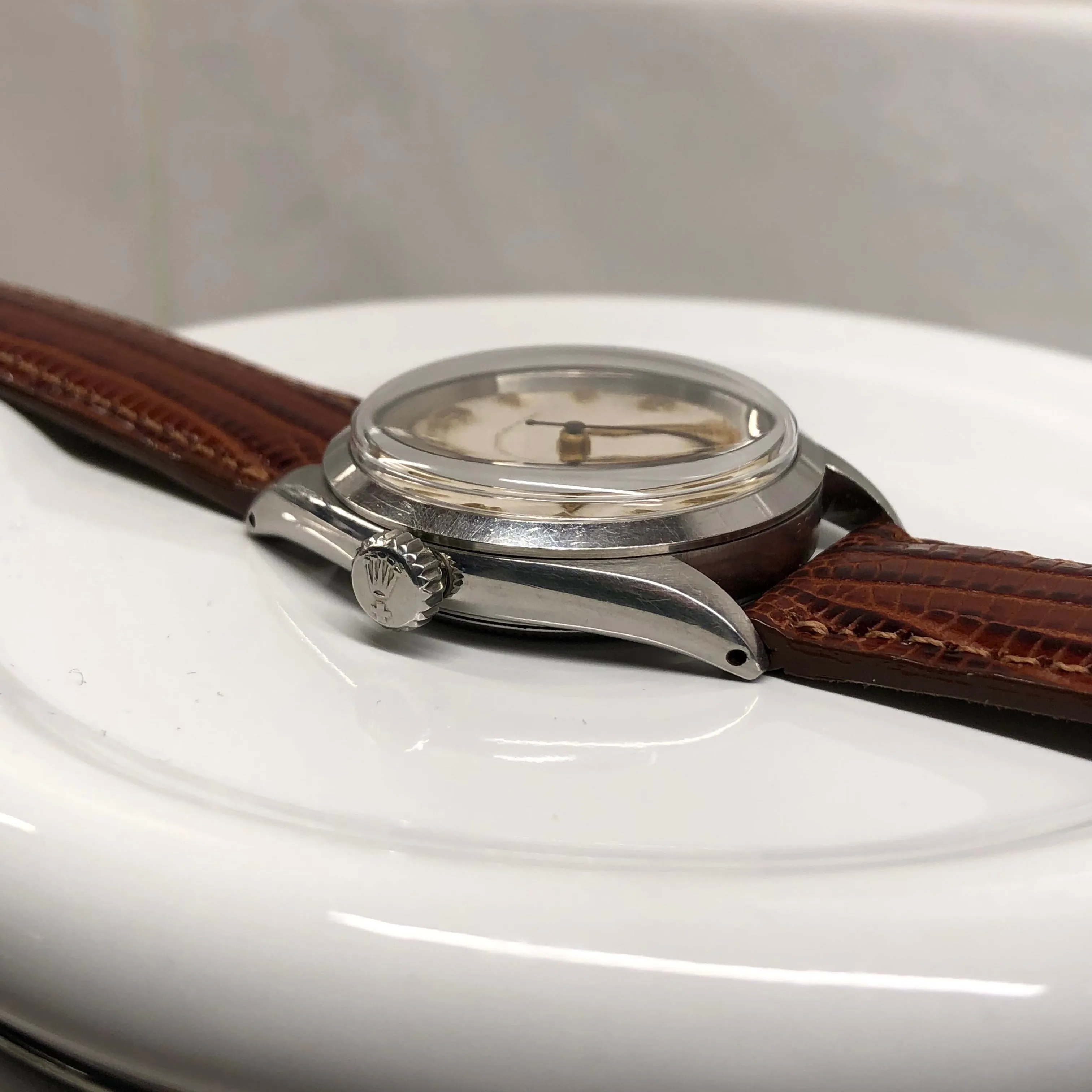 1956 Rolex Oyster Precision 6480 Chevron Dial Stainless Steel Vintage Wristwatch