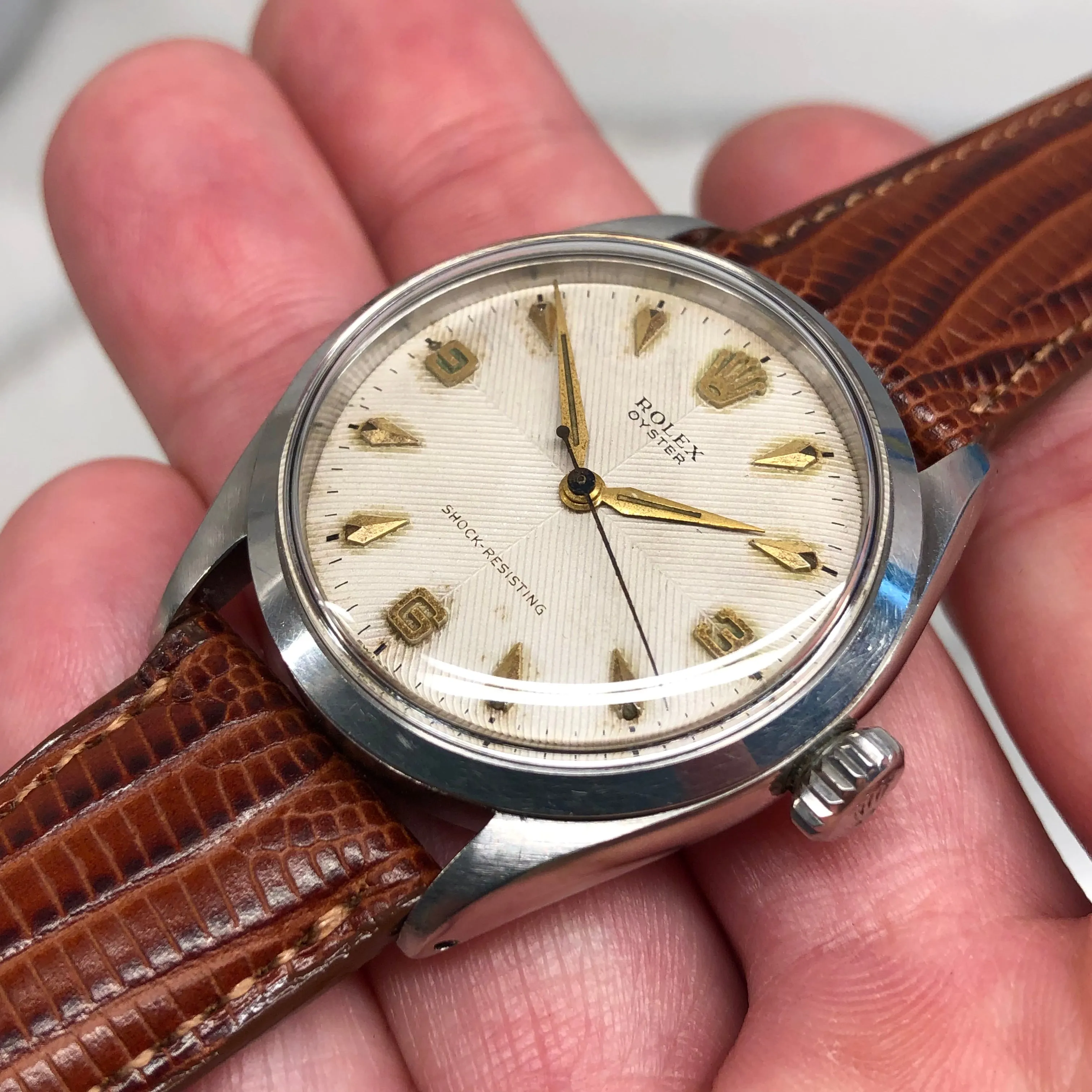 1956 Rolex Oyster Precision 6480 Chevron Dial Stainless Steel Vintage Wristwatch