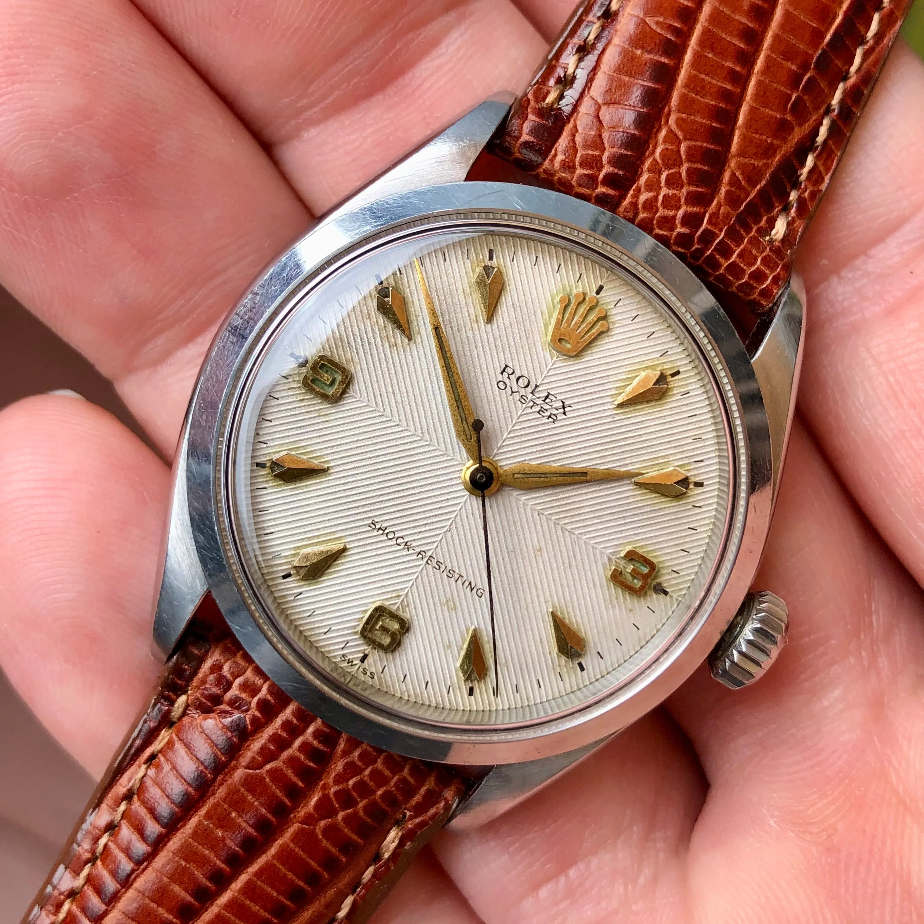 1956 Rolex Oyster Precision 6480 Chevron Dial Stainless Steel Vintage Wristwatch