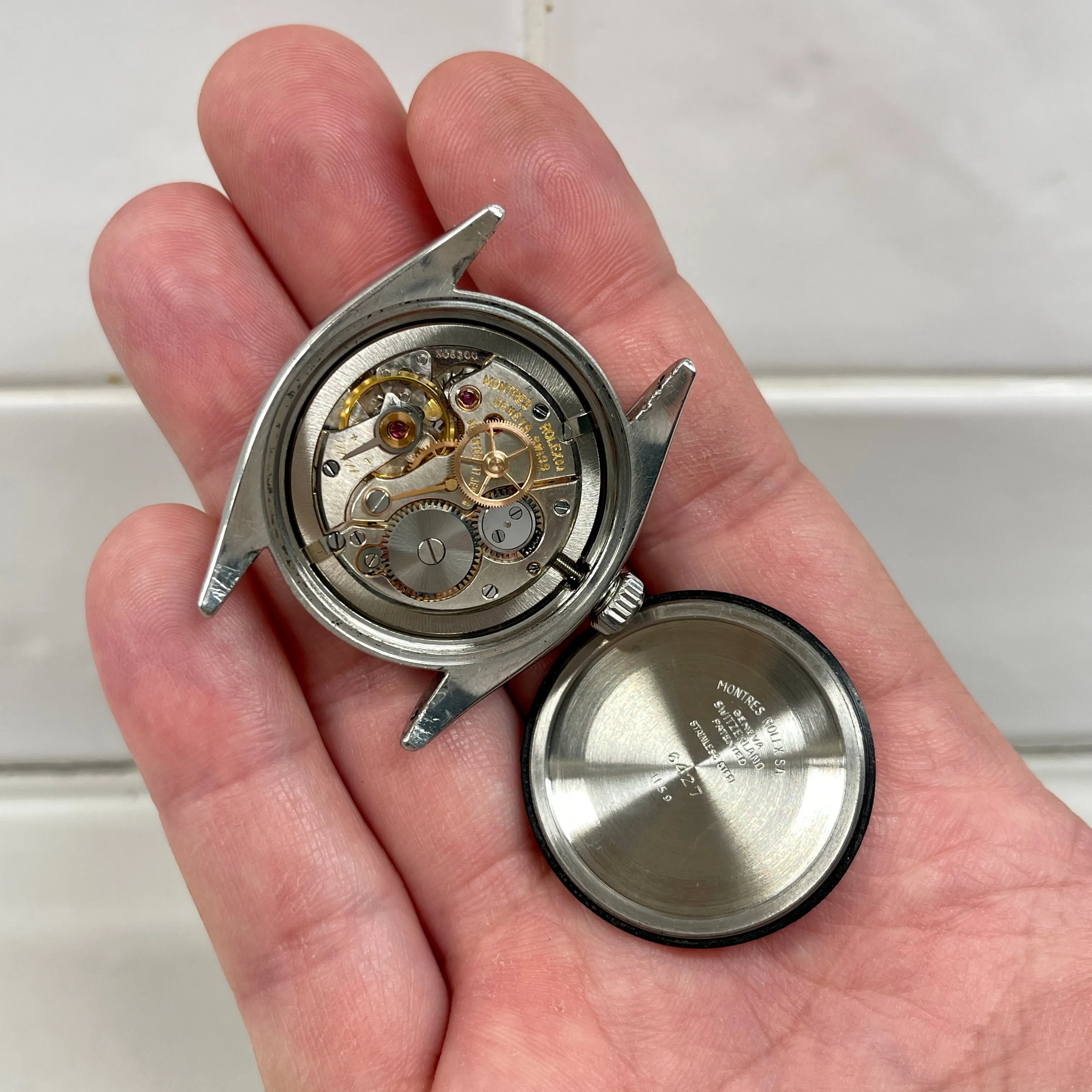 1959 Vintage Rolex Oyster Perpetual 6427 Original Silver Dial Manual Sword Hands Wristwatch