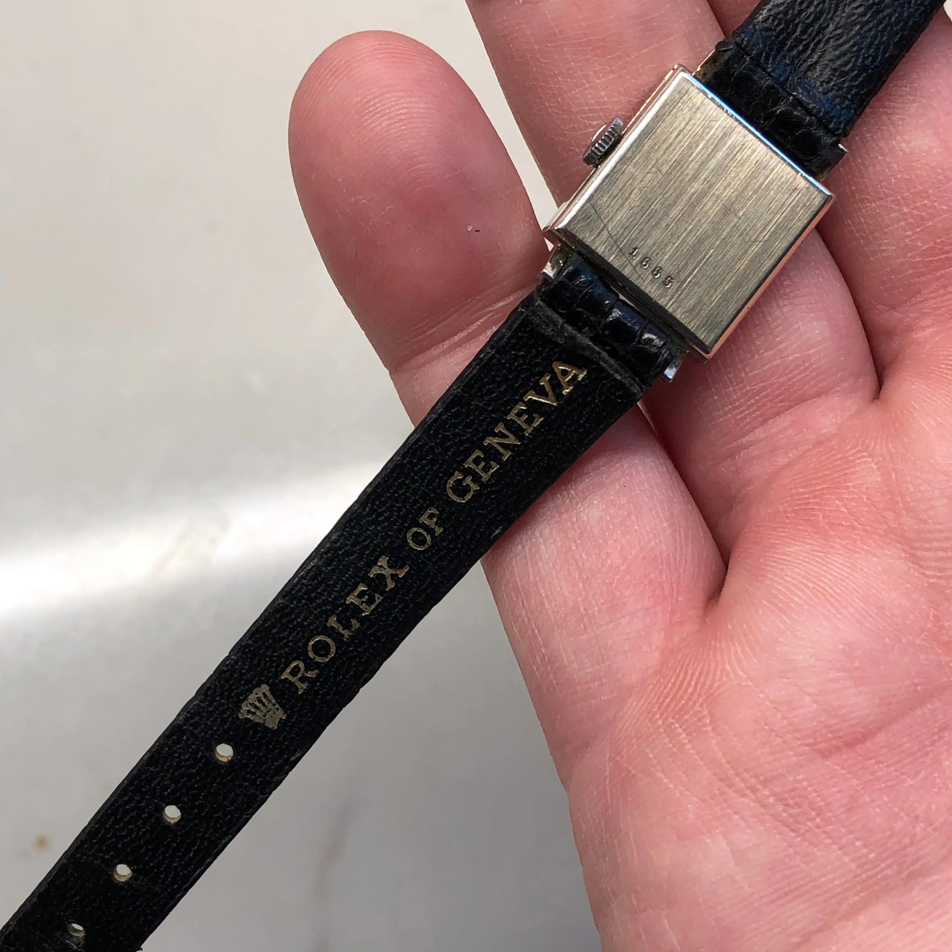 1966 Tudor 18K White Gold Ladies 1665 Square Fluted Bezel Leather Strap Wristwatch