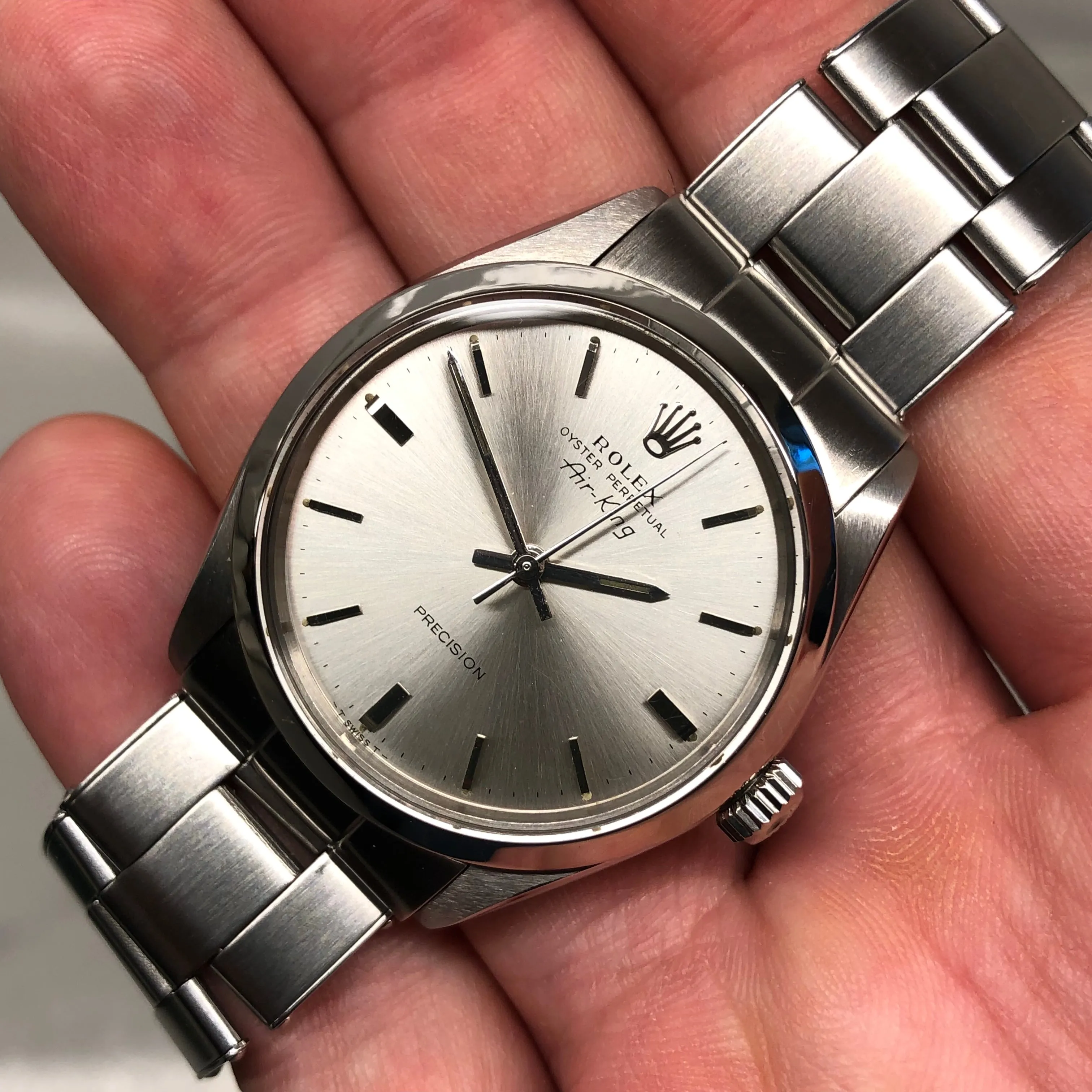 1968 Rolex Air King Precision 5500 Steel Silver Dial Automatic Wristwatch with Rolex Service Papers