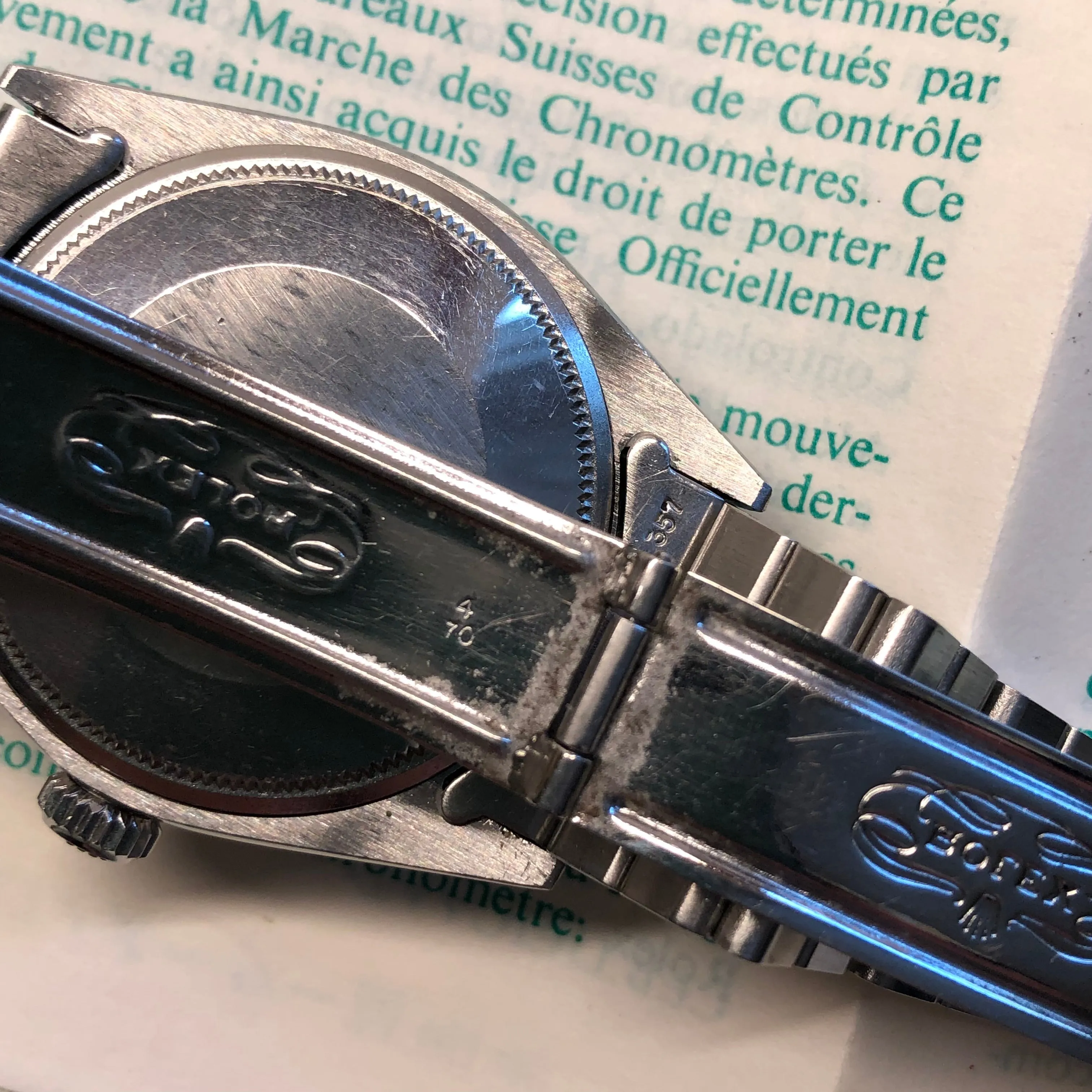 1970 Rolex Date 1501 Steel Engine Turned Oyster Silver Dial Wristwatch with PX Store Recepit and Punched Papers
