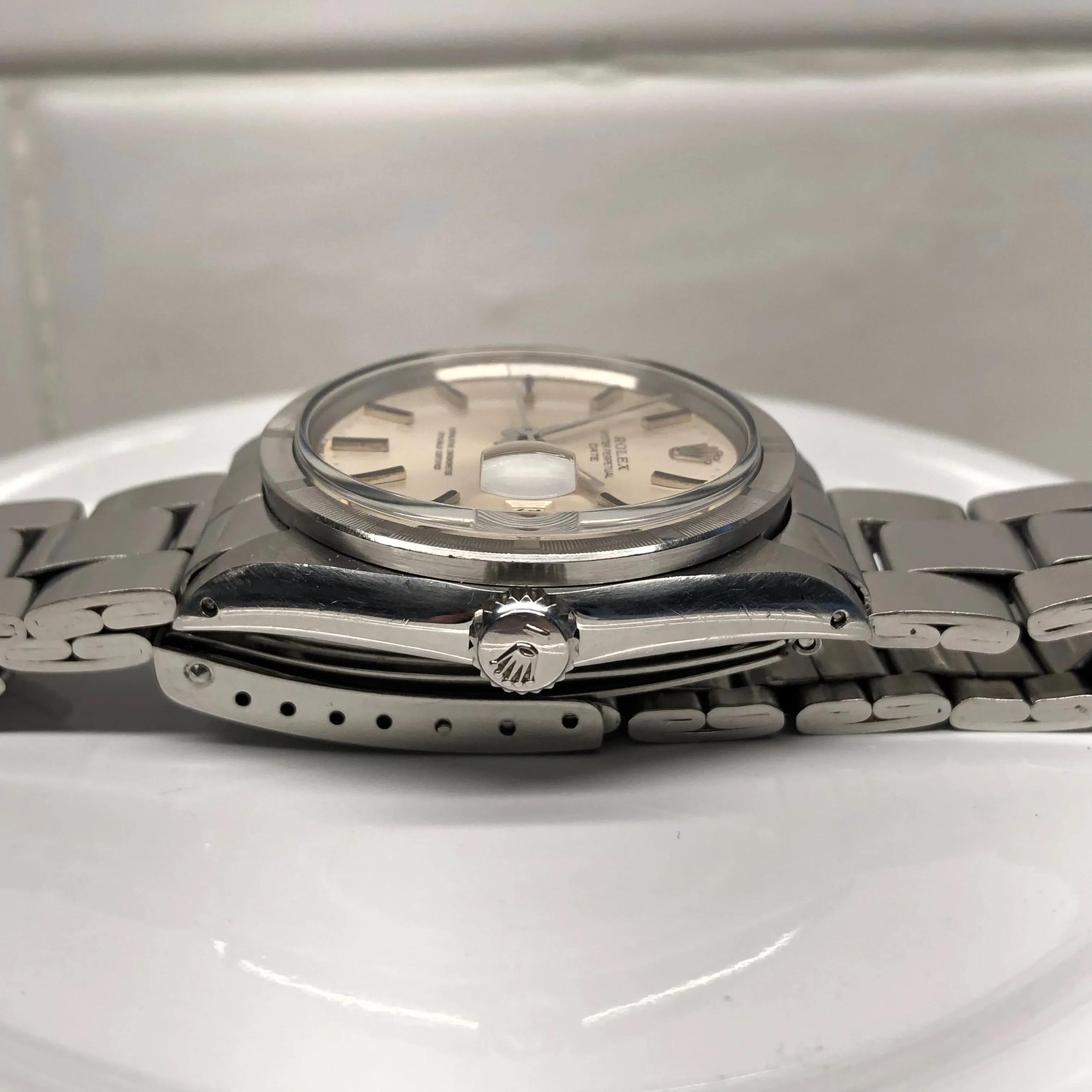 1970 Rolex Date 1501 Steel Engine Turned Oyster Silver Dial Wristwatch with PX Store Recepit and Punched Papers