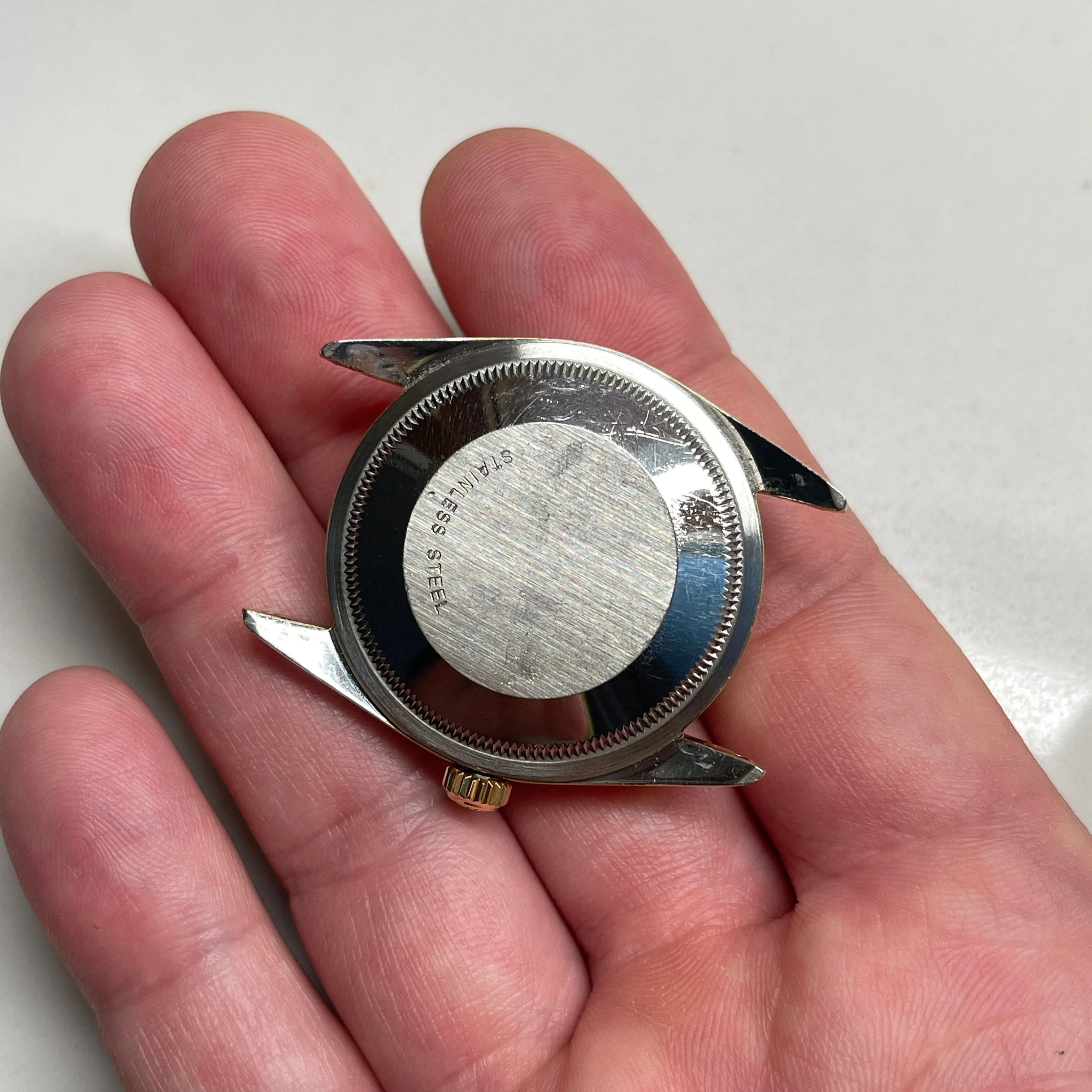 1970 Vintage Rolex Oyster Perpetual Date 1550 Silver Stick Cal. 1570 Automatic Gold Shell Wristwatch
