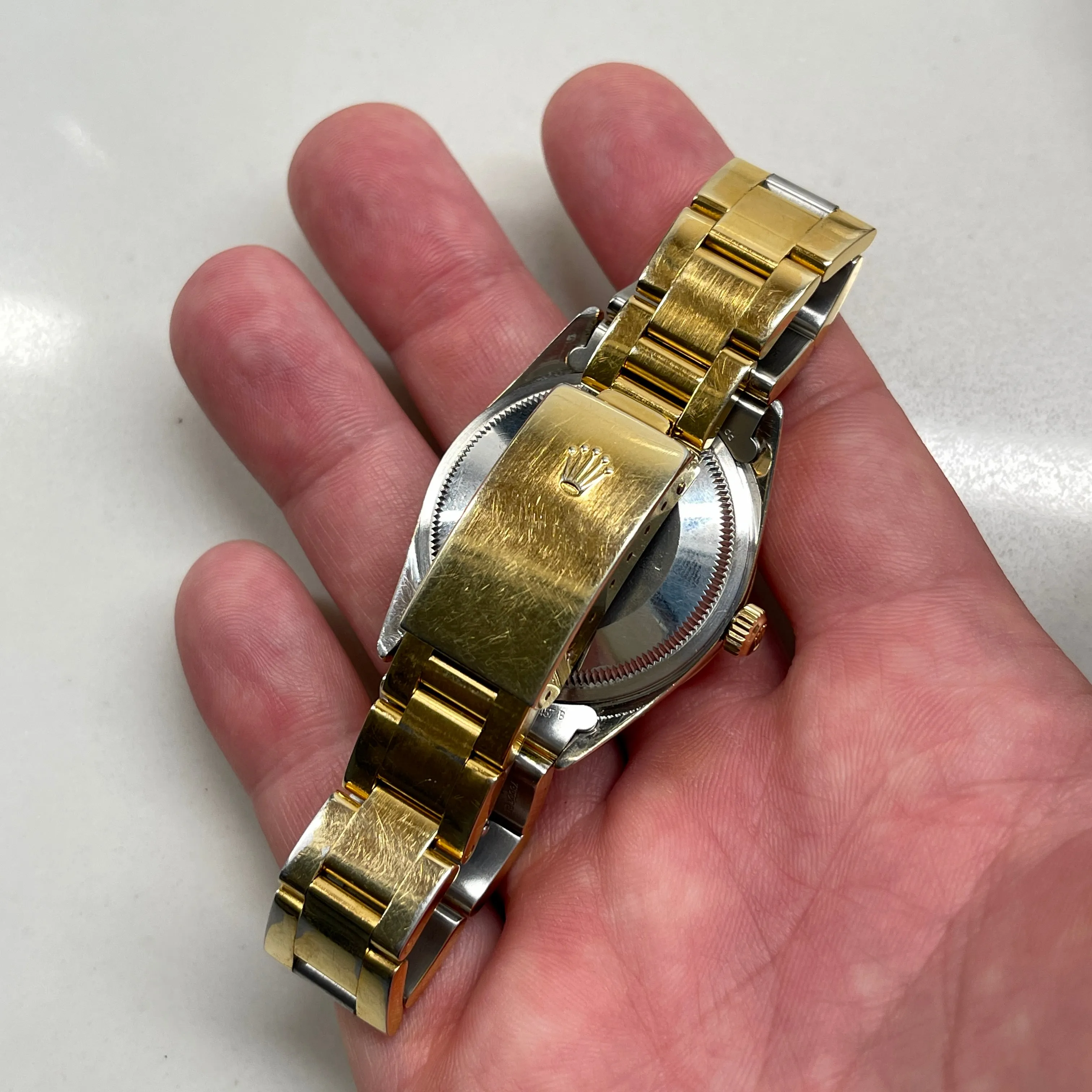 1970 Vintage Rolex Oyster Perpetual Date 1550 Silver Stick Cal. 1570 Automatic Gold Shell Wristwatch