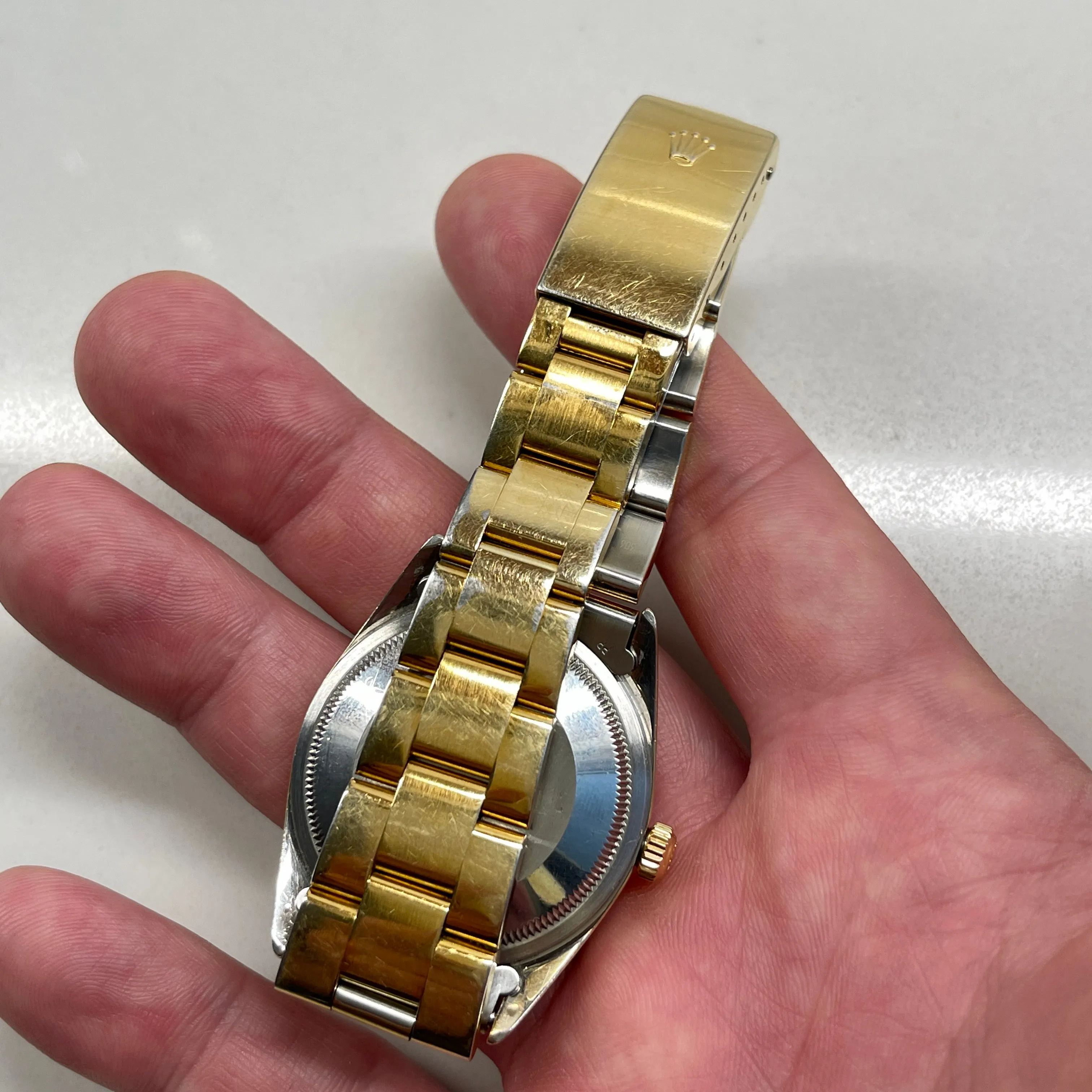 1970 Vintage Rolex Oyster Perpetual Date 1550 Silver Stick Cal. 1570 Automatic Gold Shell Wristwatch