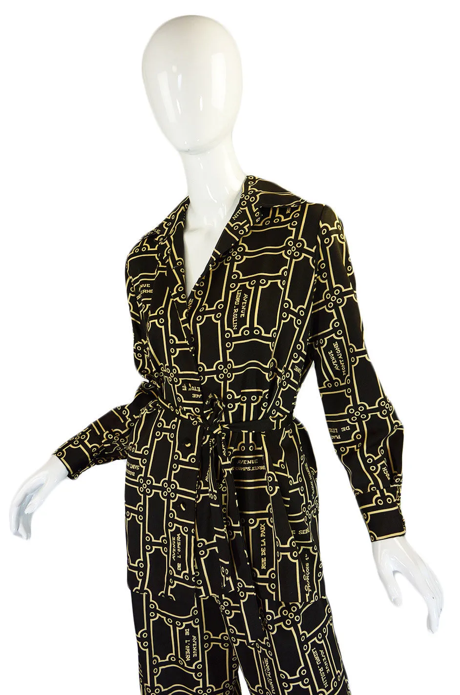 1970s Lanvin Logo Printed Jersey Three Piece Pant Set