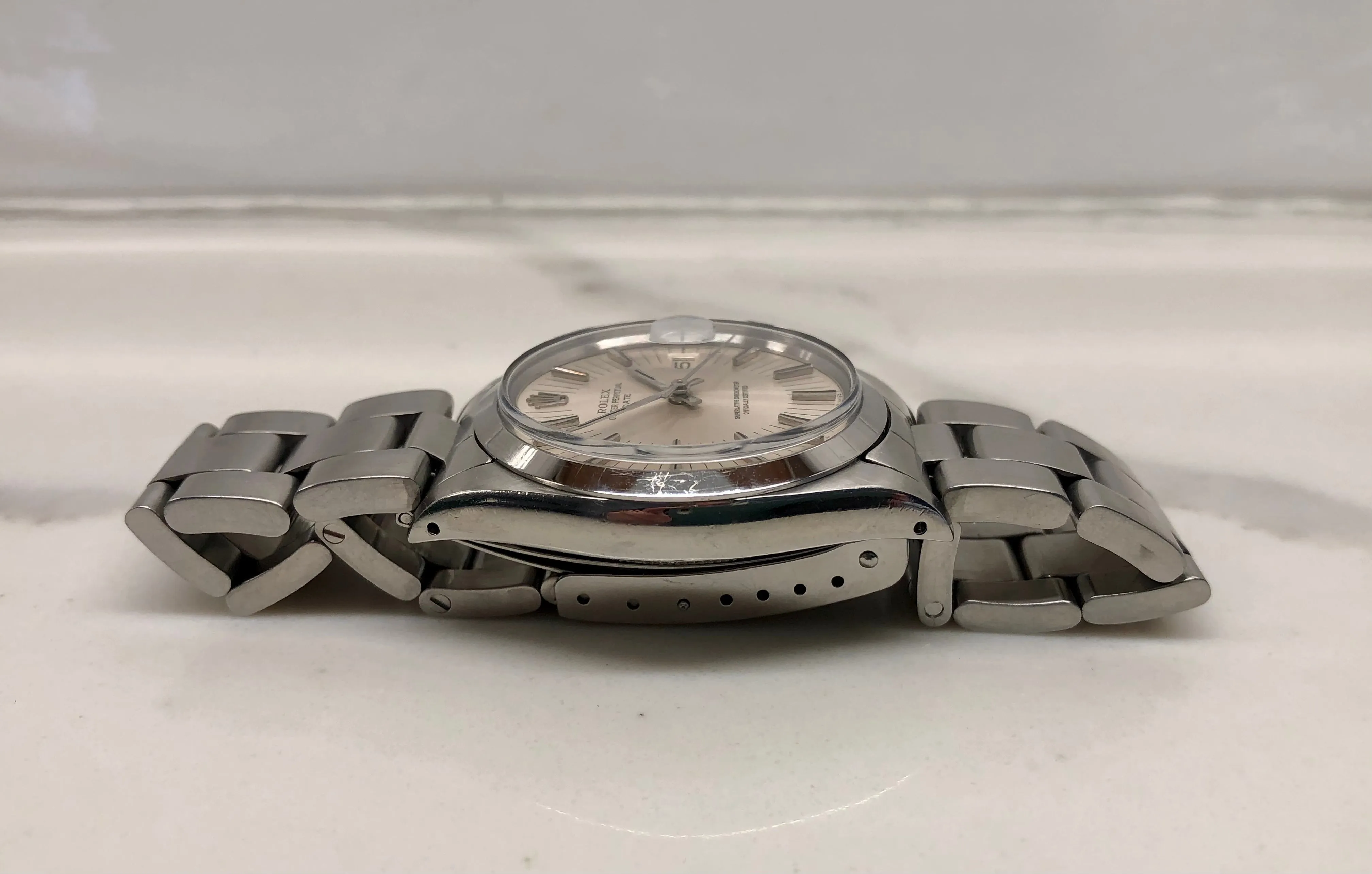 1971 Rolex Date 1500 Oyster Perpetual Silver Radial Dial Steel Automatic Wristwatch