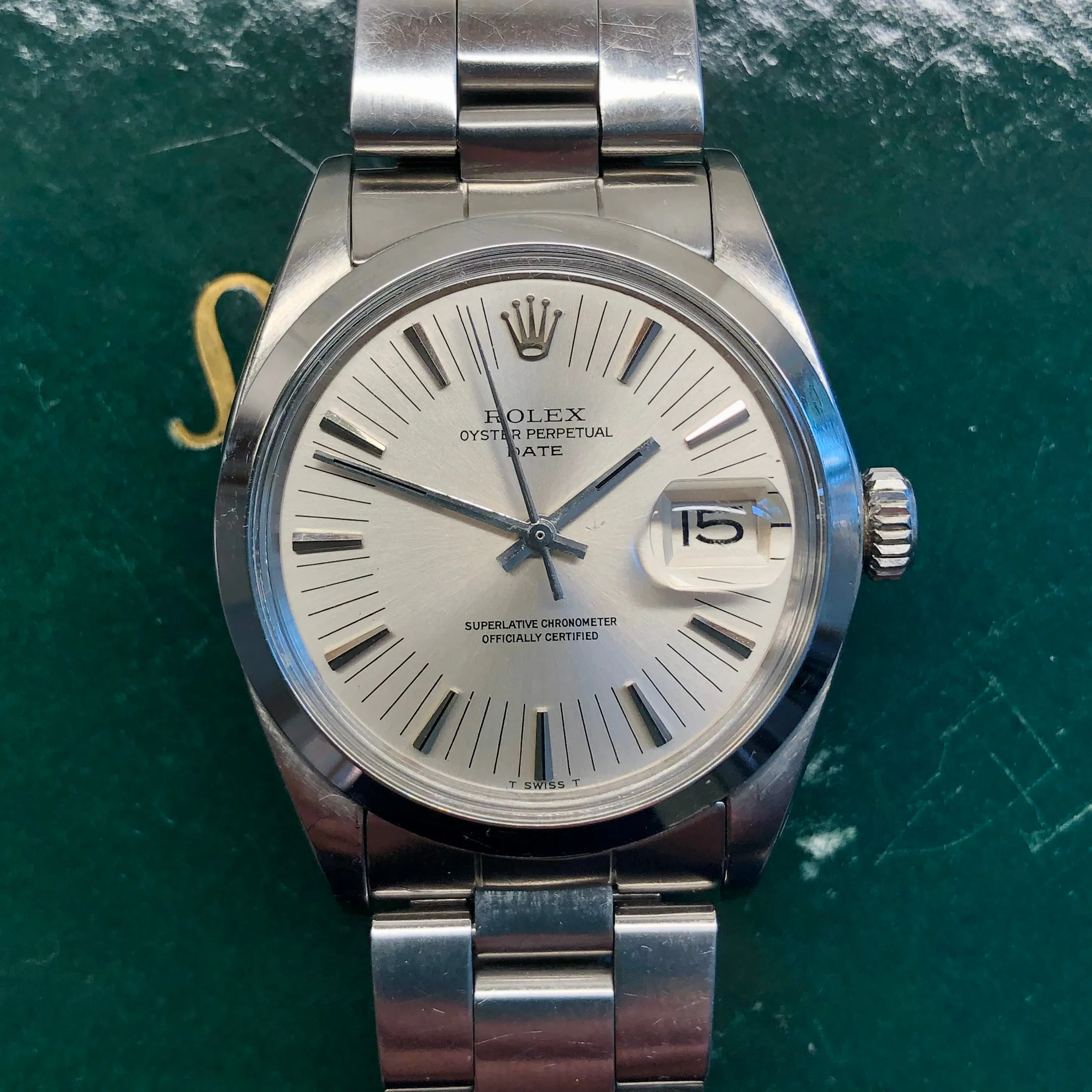 1971 Rolex Date 1500 Oyster Perpetual Silver Radial Dial Steel Automatic Wristwatch