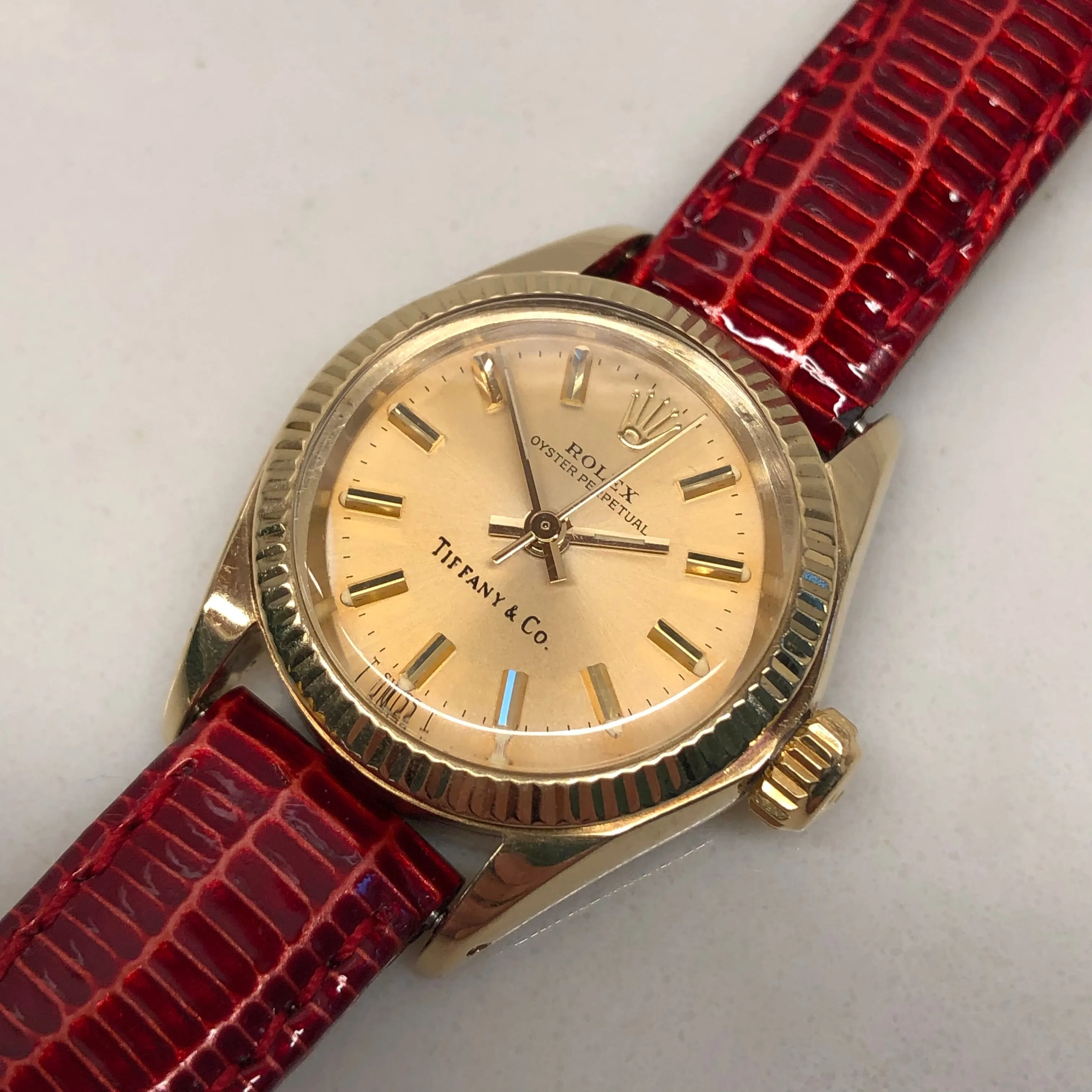 1979 Rolex Oyster Perpetual 6719 Tiffany & Co. 14K Yellow Gold Ladies Automatic Wristwatch