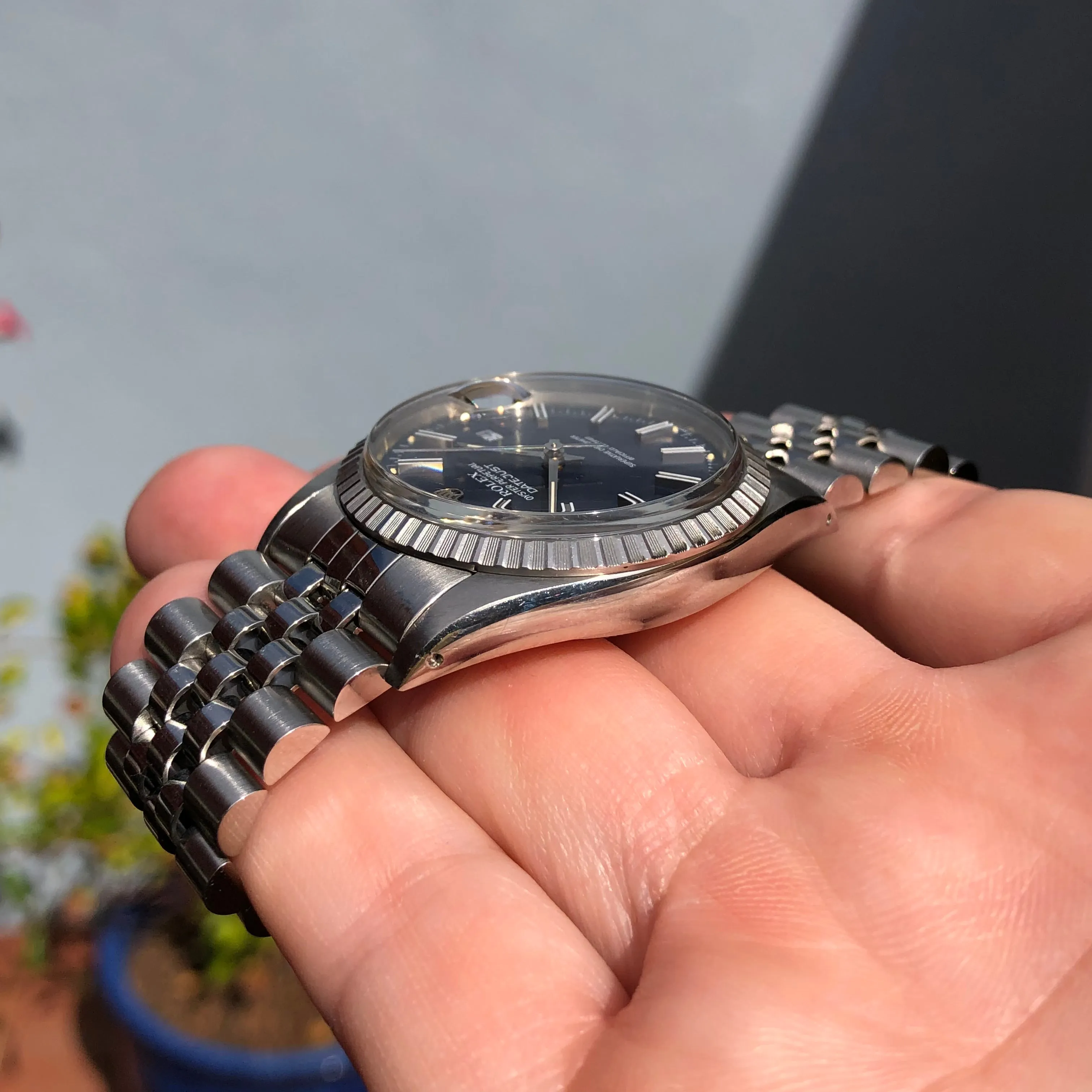 1985 Vintage Rolex Datejust 16030 Steel Blue Engine Turned Automatic Wristwatch