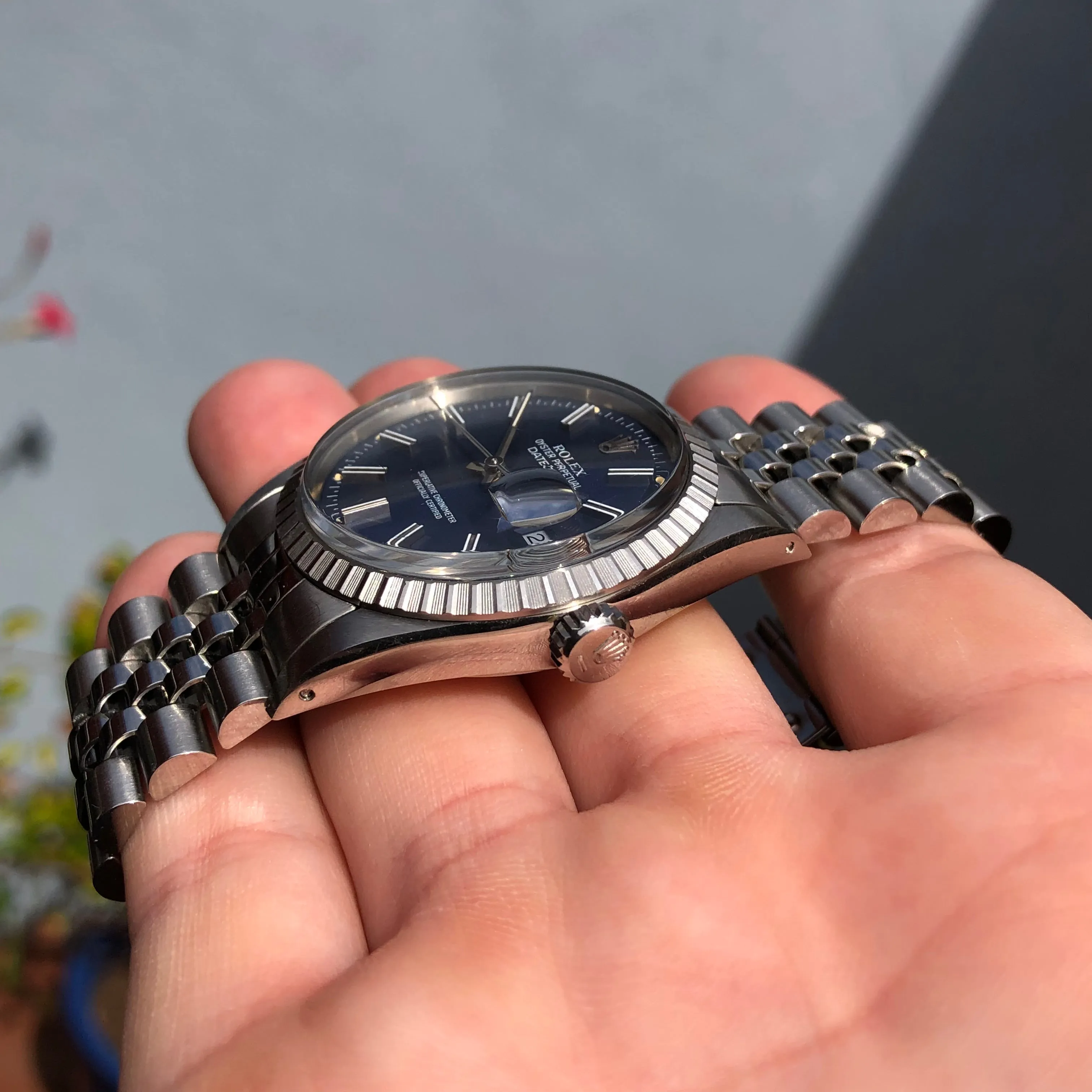 1985 Vintage Rolex Datejust 16030 Steel Blue Engine Turned Automatic Wristwatch