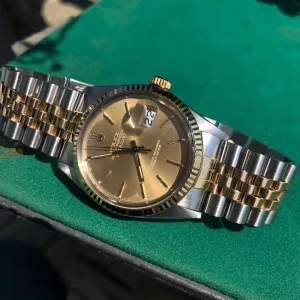 1986 Rolex Datejust 16013 Dark Champagne Steel Gold Two Tone Jubilee Automatic Wristwatch