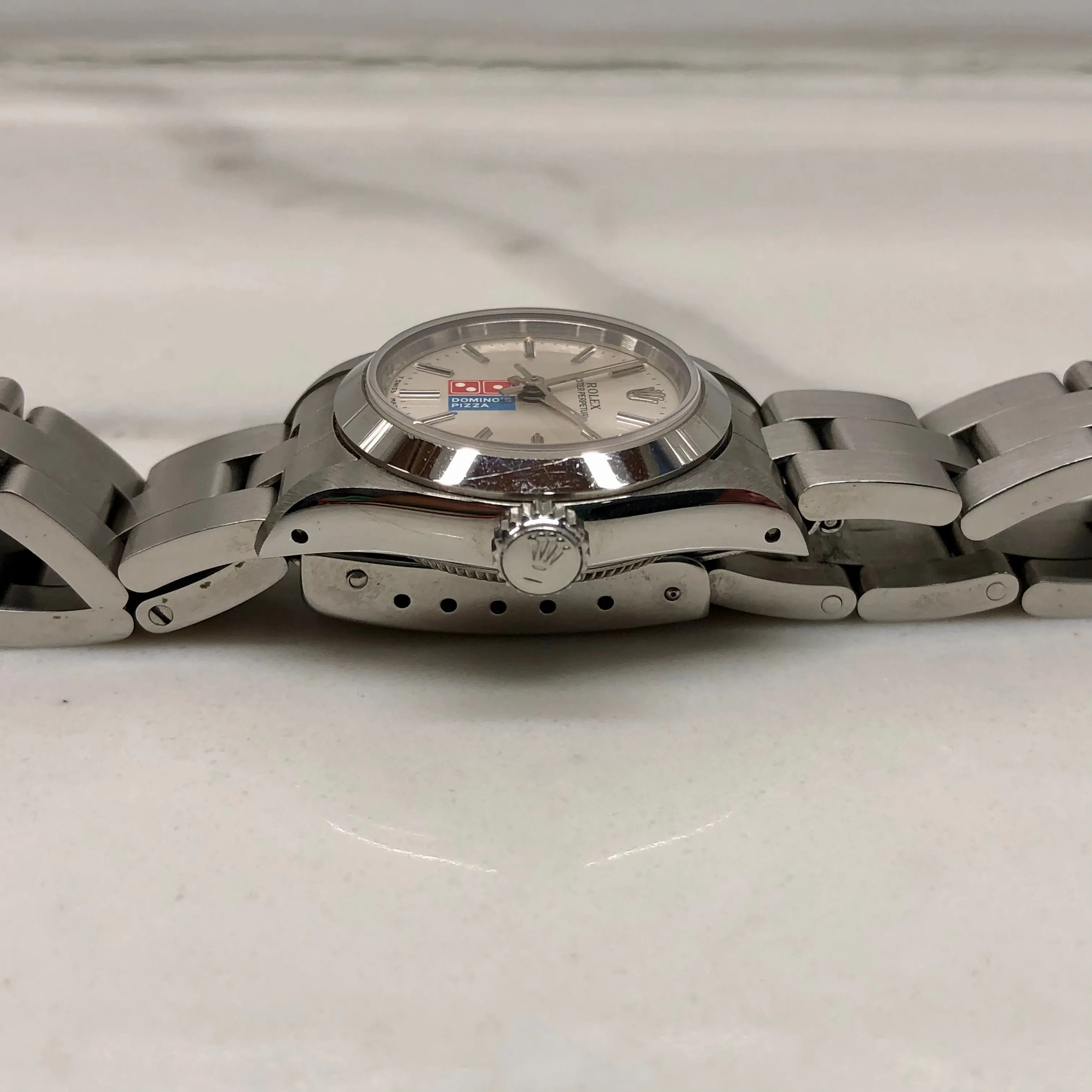1991 Rolex Oyster Perpetual 67180 Domino's Pizza Logo Steel Oyster Automatic Wristwatch with Box and Papers