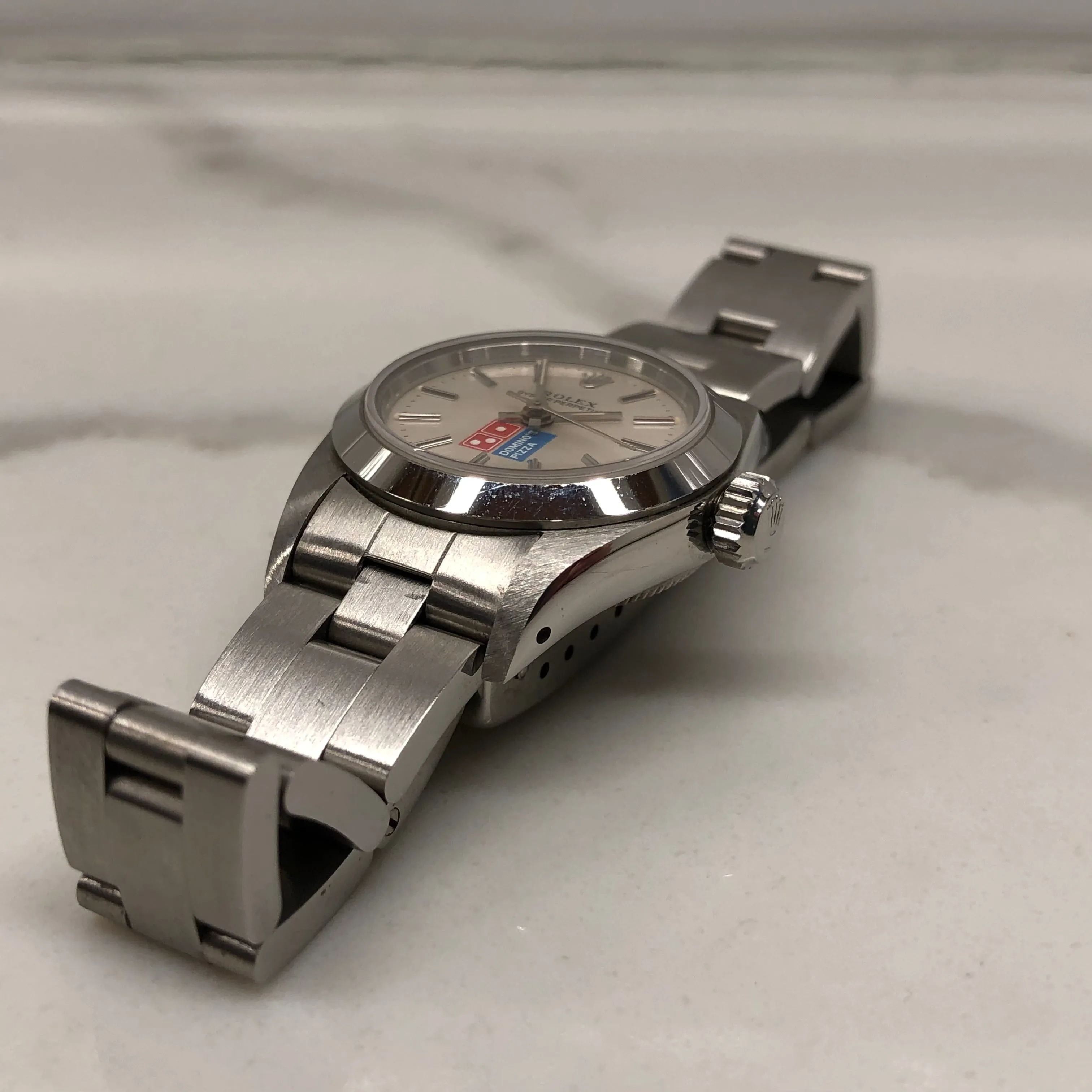 1991 Rolex Oyster Perpetual 67180 Domino's Pizza Logo Steel Oyster Automatic Wristwatch with Box and Papers