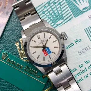 1991 Rolex Oyster Perpetual 67180 Domino's Pizza Logo Steel Oyster Automatic Wristwatch with Box and Papers