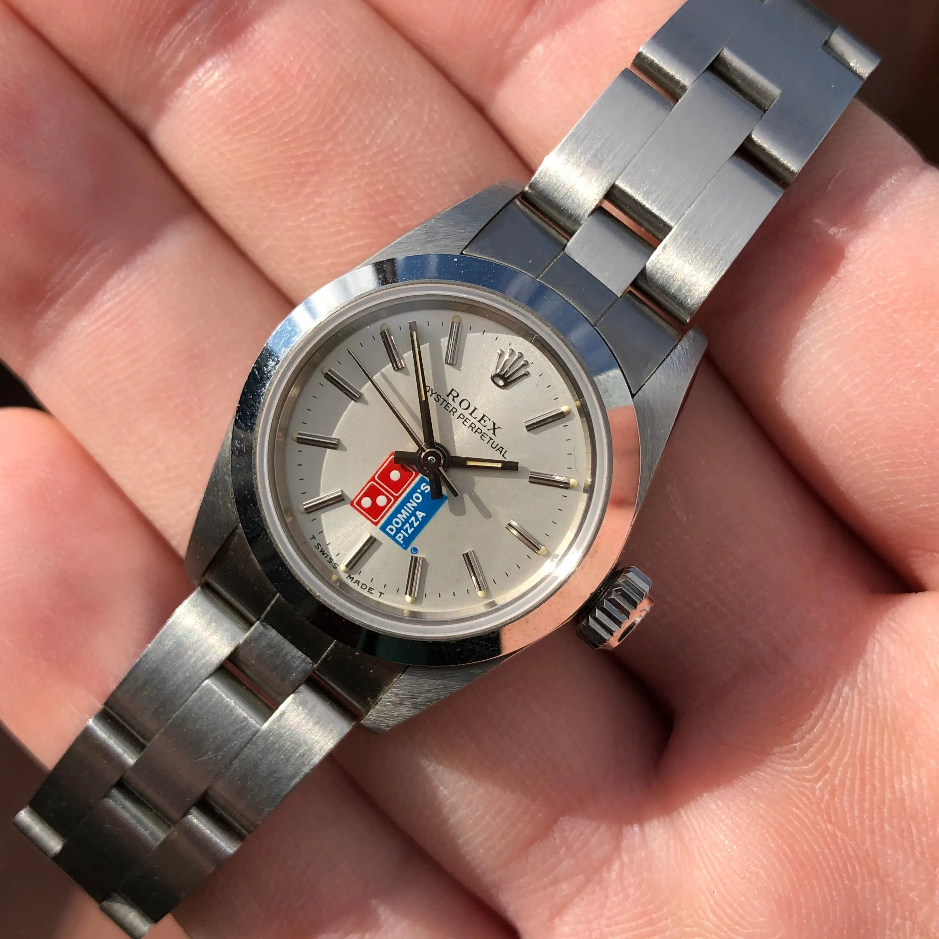 1991 Rolex Oyster Perpetual 67180 Domino's Pizza Logo Steel Oyster Automatic Wristwatch with Box and Papers