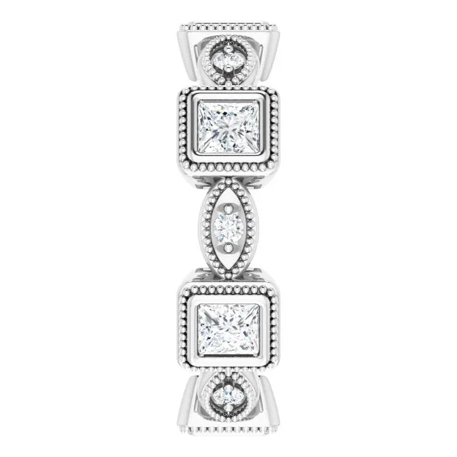 2.00 ct. Princess & Round Diamond Eternity Band Milgrain Accent Ring