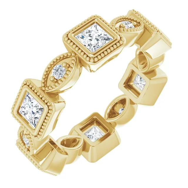 2.00 ct. Princess & Round Diamond Eternity Band Milgrain Accent Ring