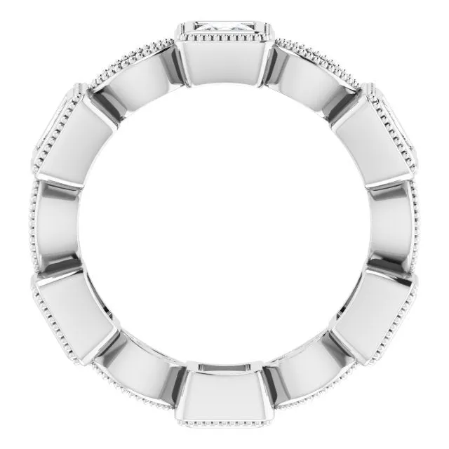 2.00 ct. Princess & Round Diamond Eternity Band Milgrain Accent Ring