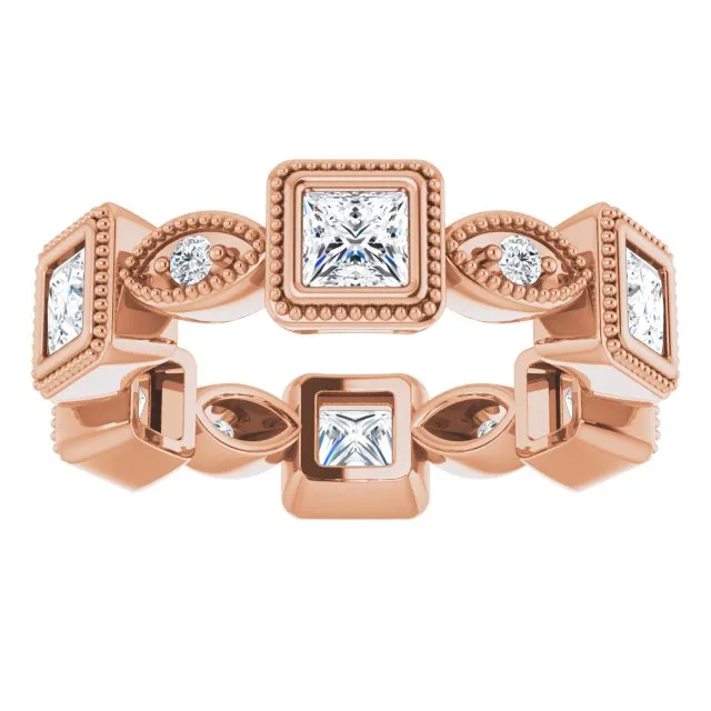 2.00 ct. Princess & Round Diamond Eternity Band Milgrain Accent Ring