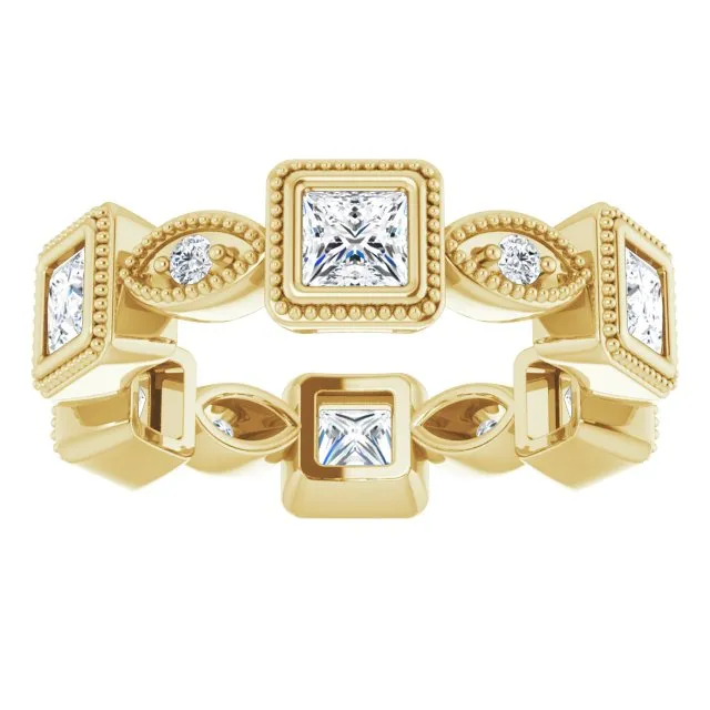 2.00 ct. Princess & Round Diamond Eternity Band Milgrain Accent Ring