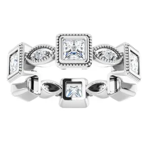 2.00 ct. Princess & Round Diamond Eternity Band Milgrain Accent Ring