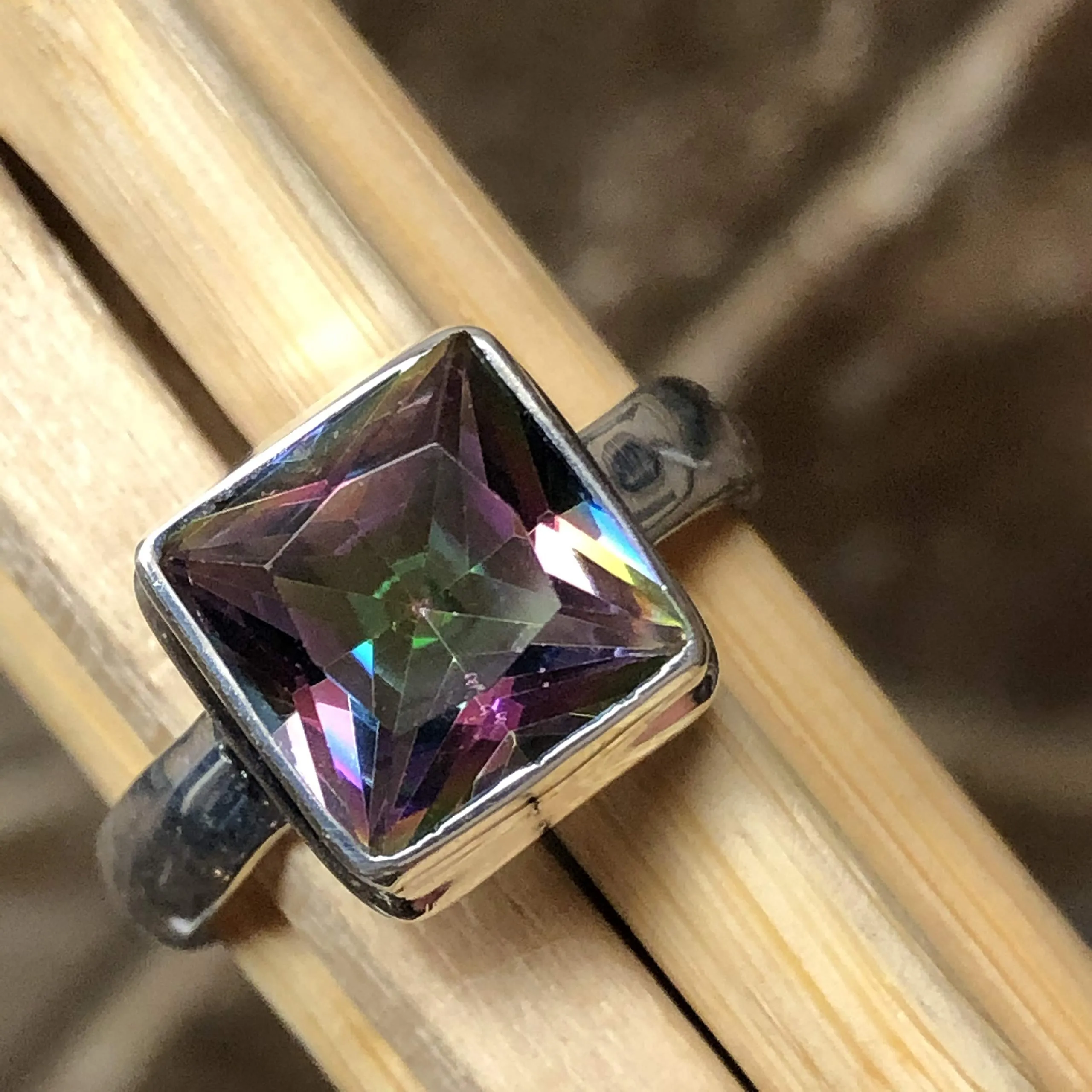 2ct Mystic Topaz 925 Solid Sterling Silver Ring Size 7, 8