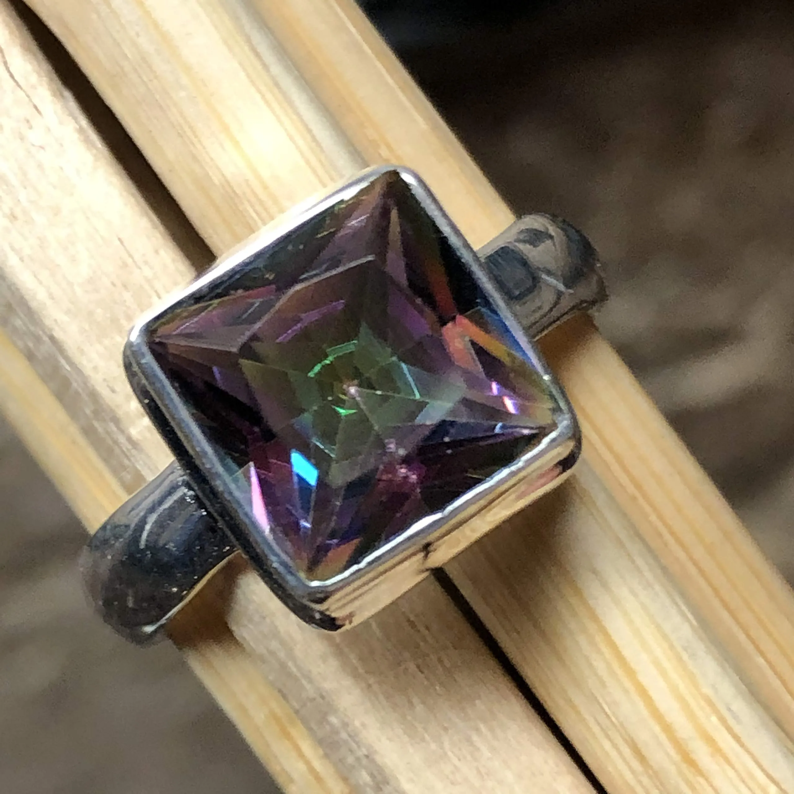 2ct Mystic Topaz 925 Solid Sterling Silver Ring Size 7, 8