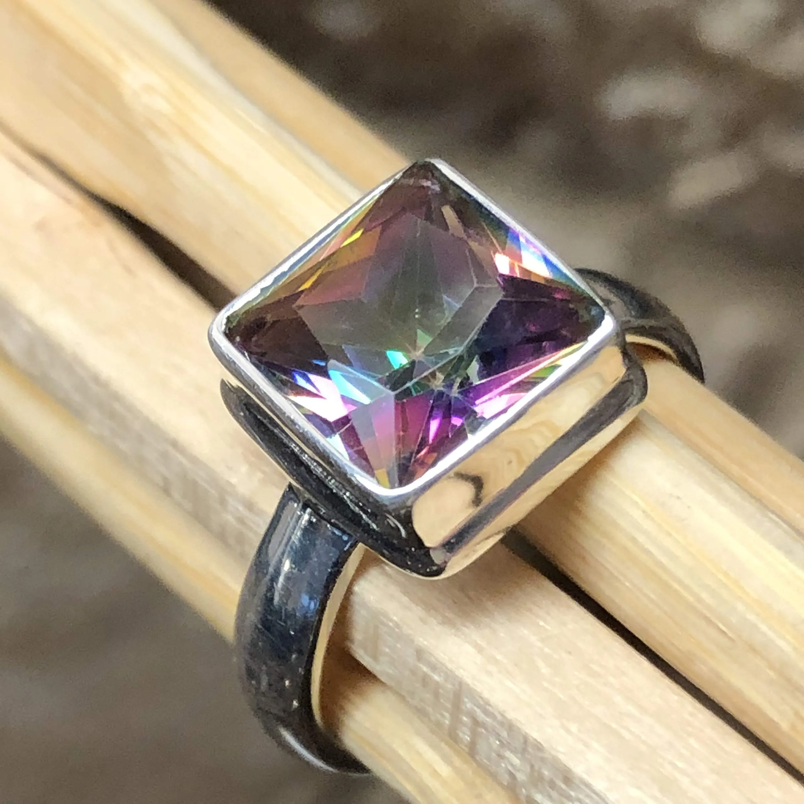 2ct Mystic Topaz 925 Solid Sterling Silver Ring Size 7, 8