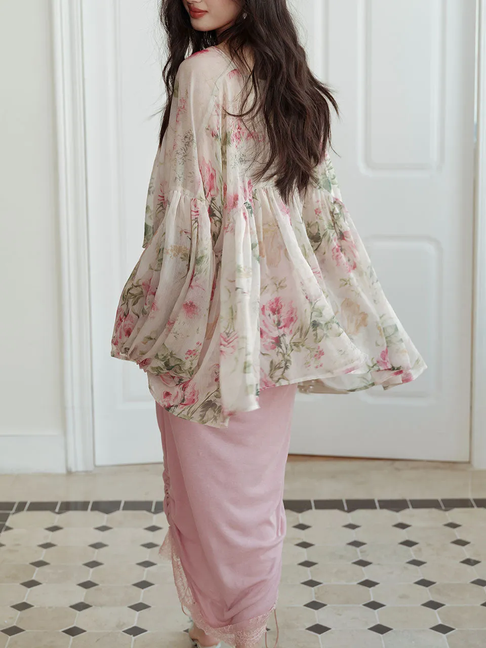 2PS Pink Crush Blouse and High Waist Bodycon Skirt Vintage Dress Outfit