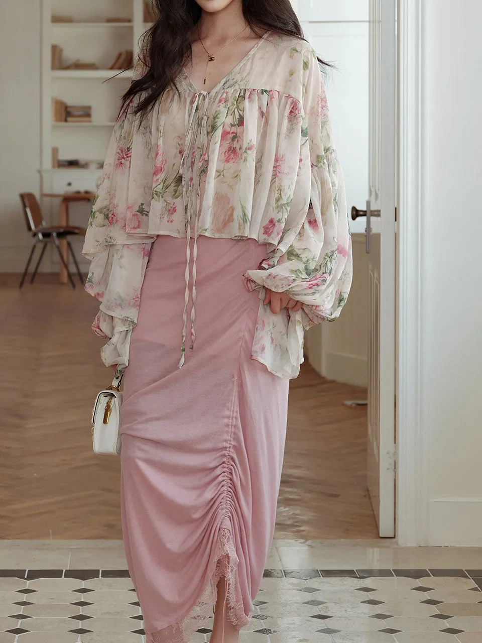 2PS Pink Crush Blouse and High Waist Bodycon Skirt Vintage Dress Outfit