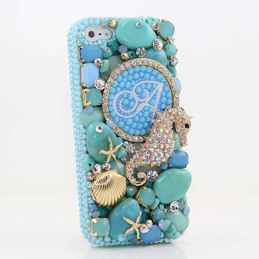 3D Diamond Seahorse Personalized Monogram Design (style MO_2035)
